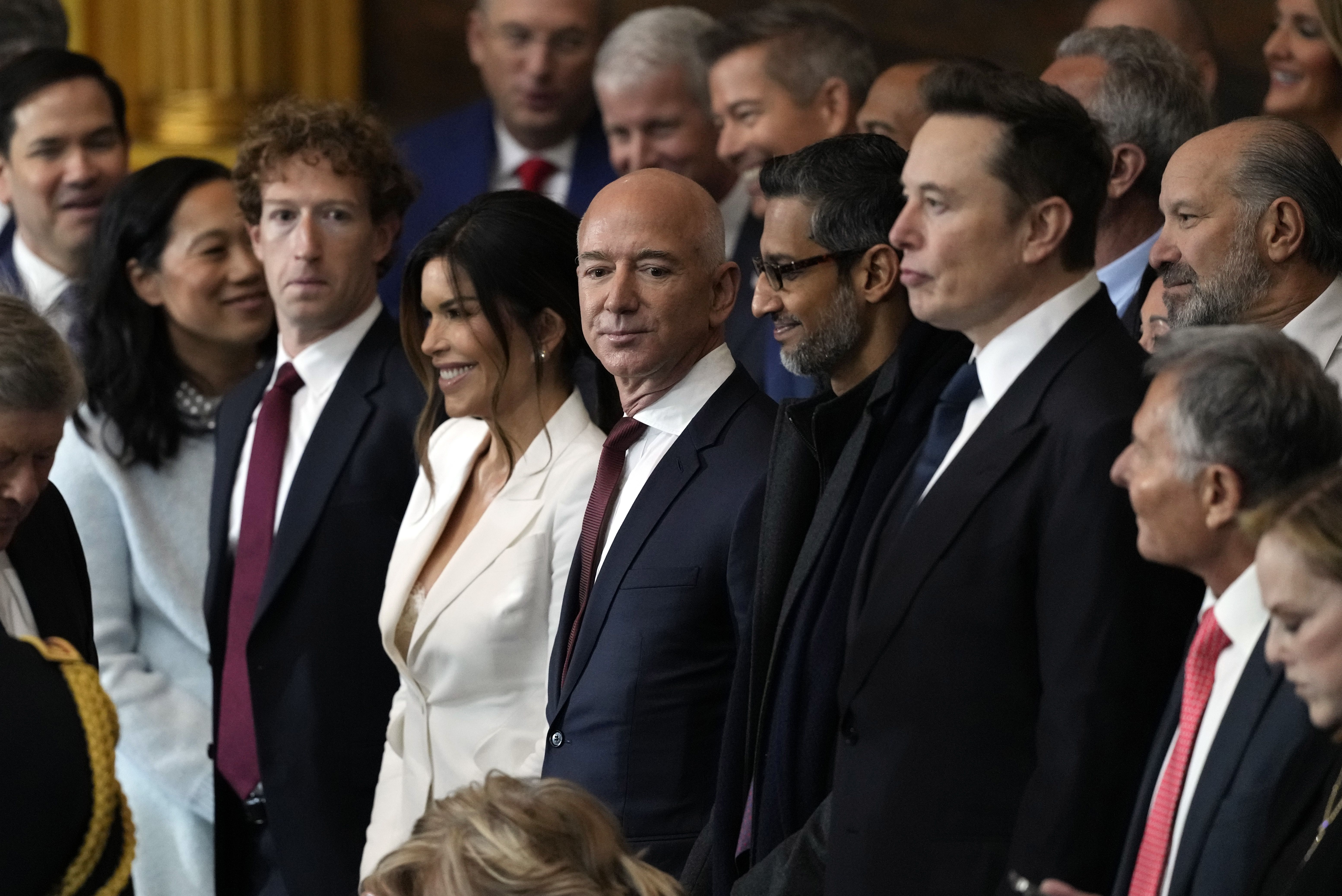 Mark Zuckerberg, Jeff Bezos, Sundar Pichai and Elon Musk attend President Trump's inauguration in January.