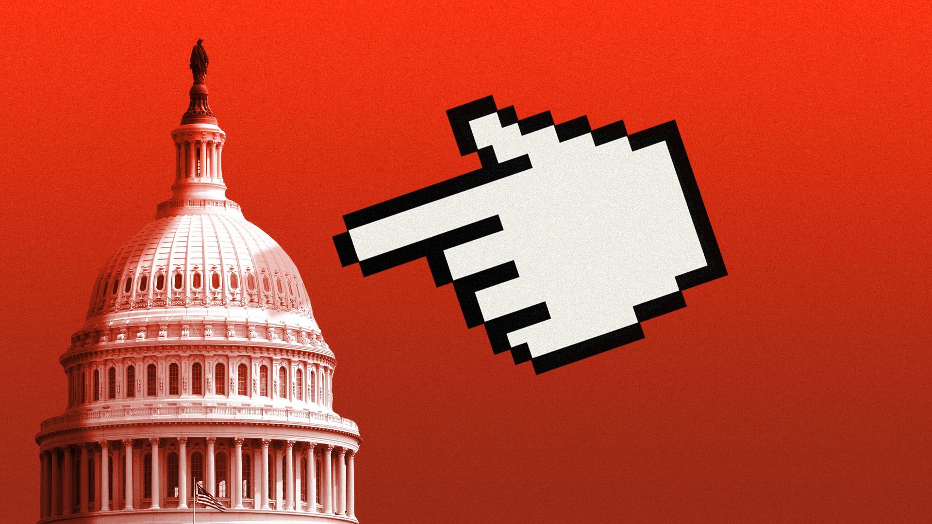 Illustration of a pointing finger cursor pointing at the Capitol dome