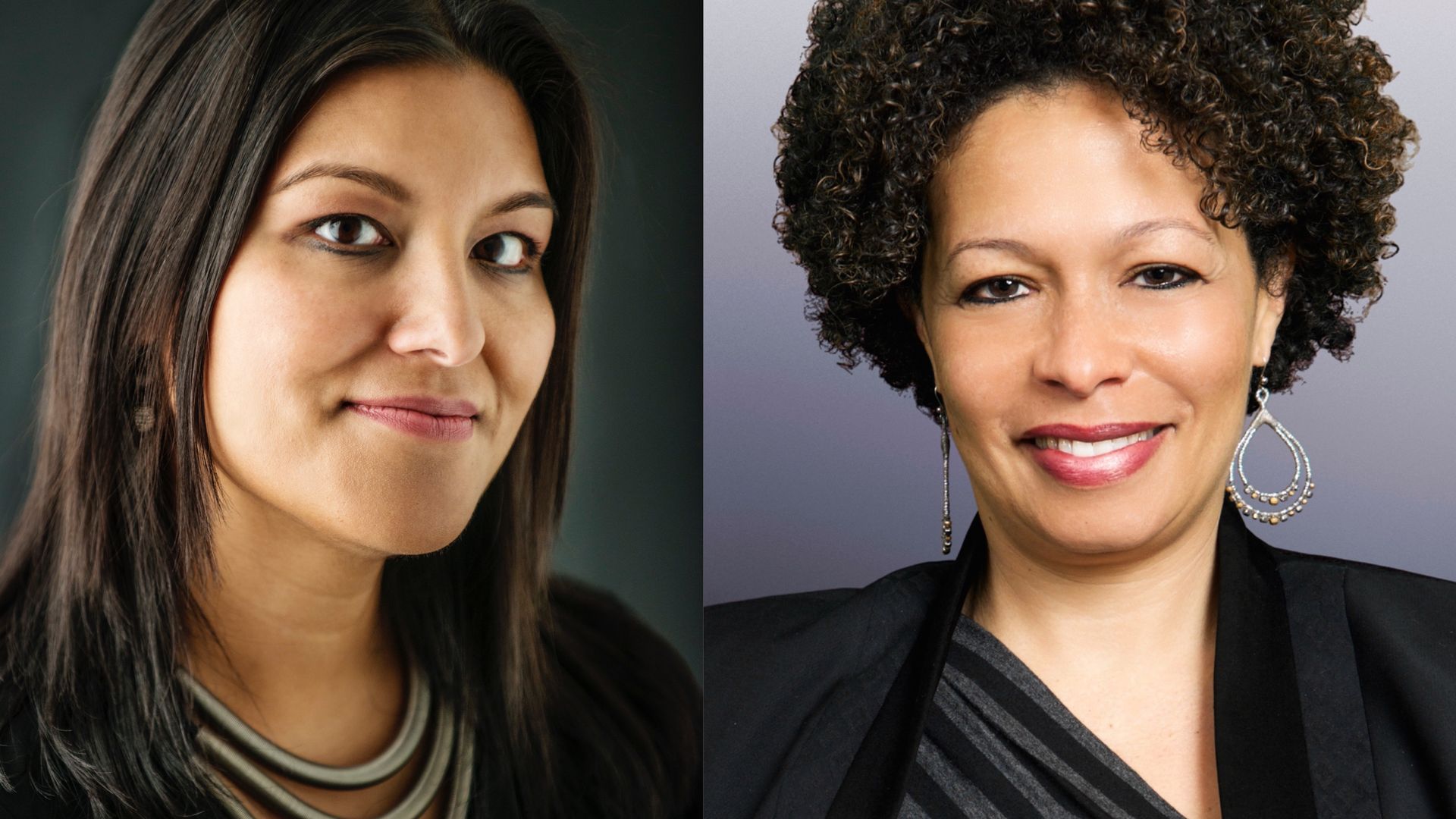 S. Mitra Kalita and Sara Lomax-Reese sit for portraits.