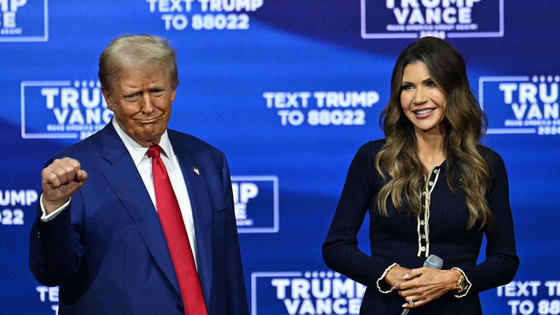 Donald Trump attends a town hall, moderated by South Dakota Governor Kristi Noem, at the Greater Philadelphia Expo Center and Fairgrounds in Oaks, Pennsylvania, on October 14,