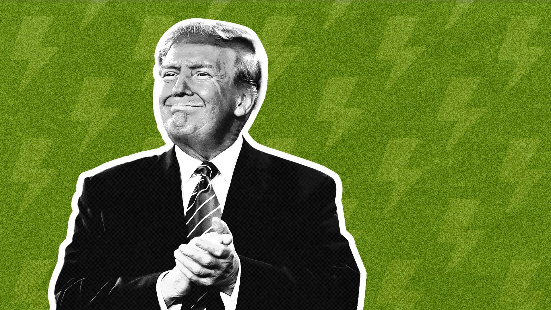 a photo illustration of former president donald trump on a background made of lightning bolts