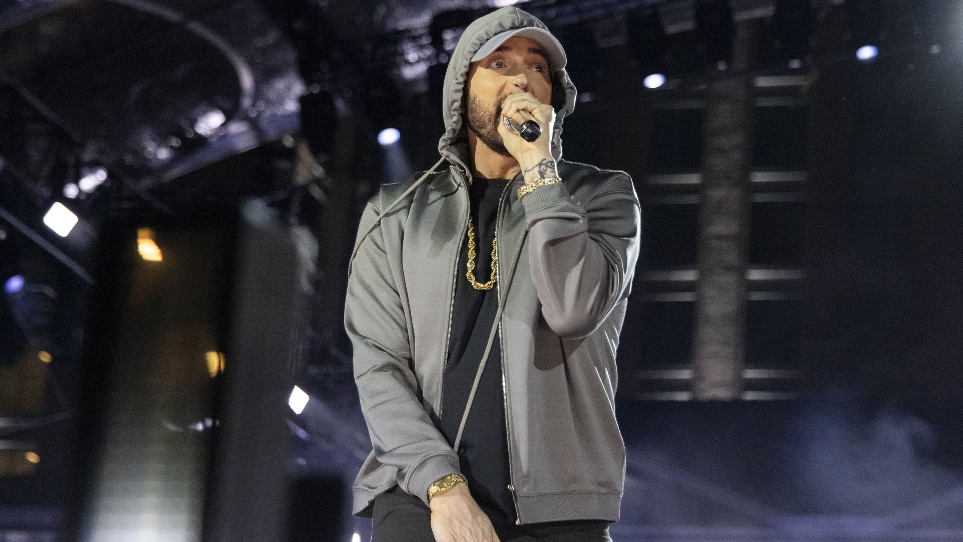 Eminem performs at Michigan Central Station in June. 