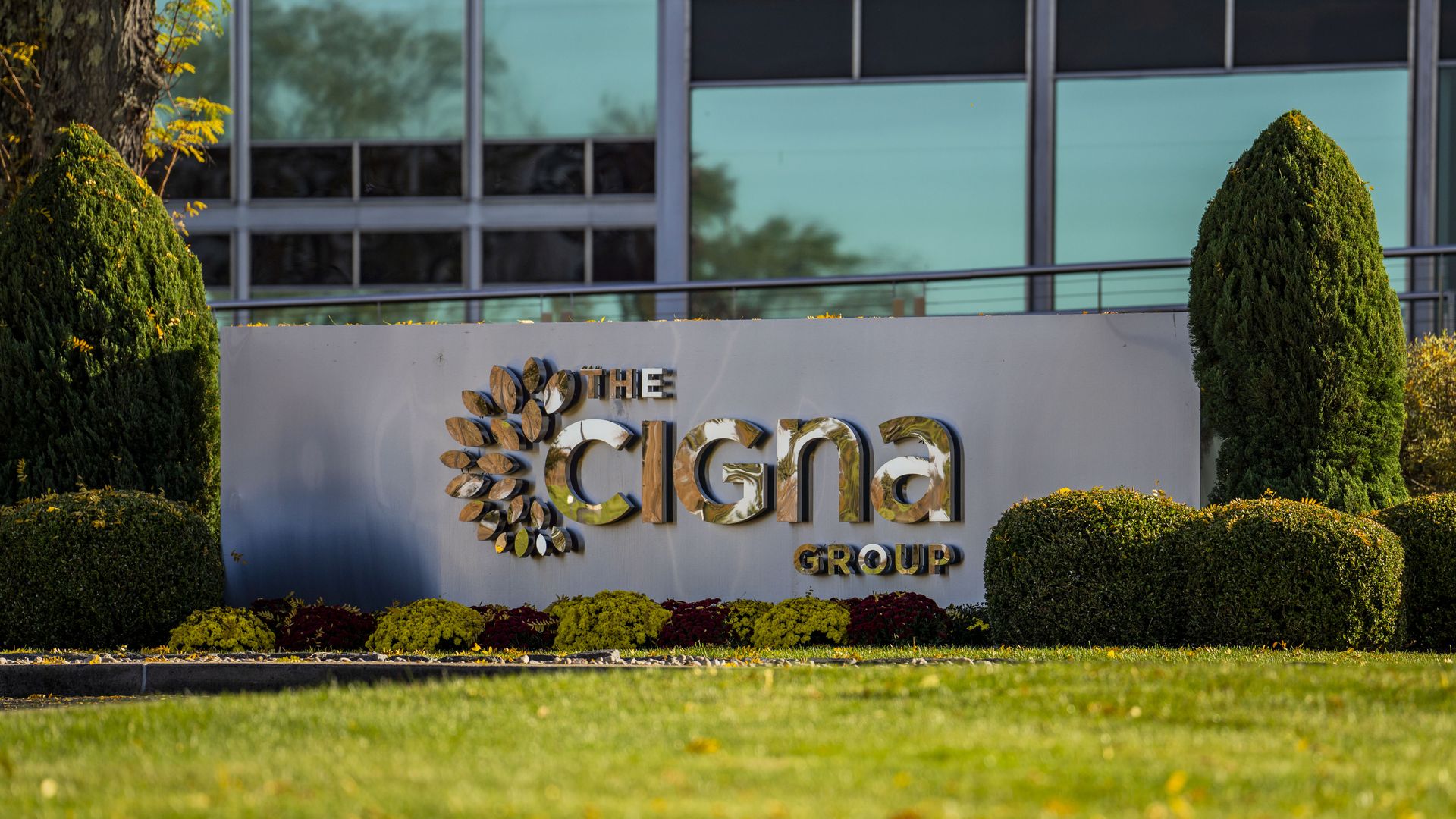 A photo of a sign that reads "The Cigna Group" outside Cigna headquarters