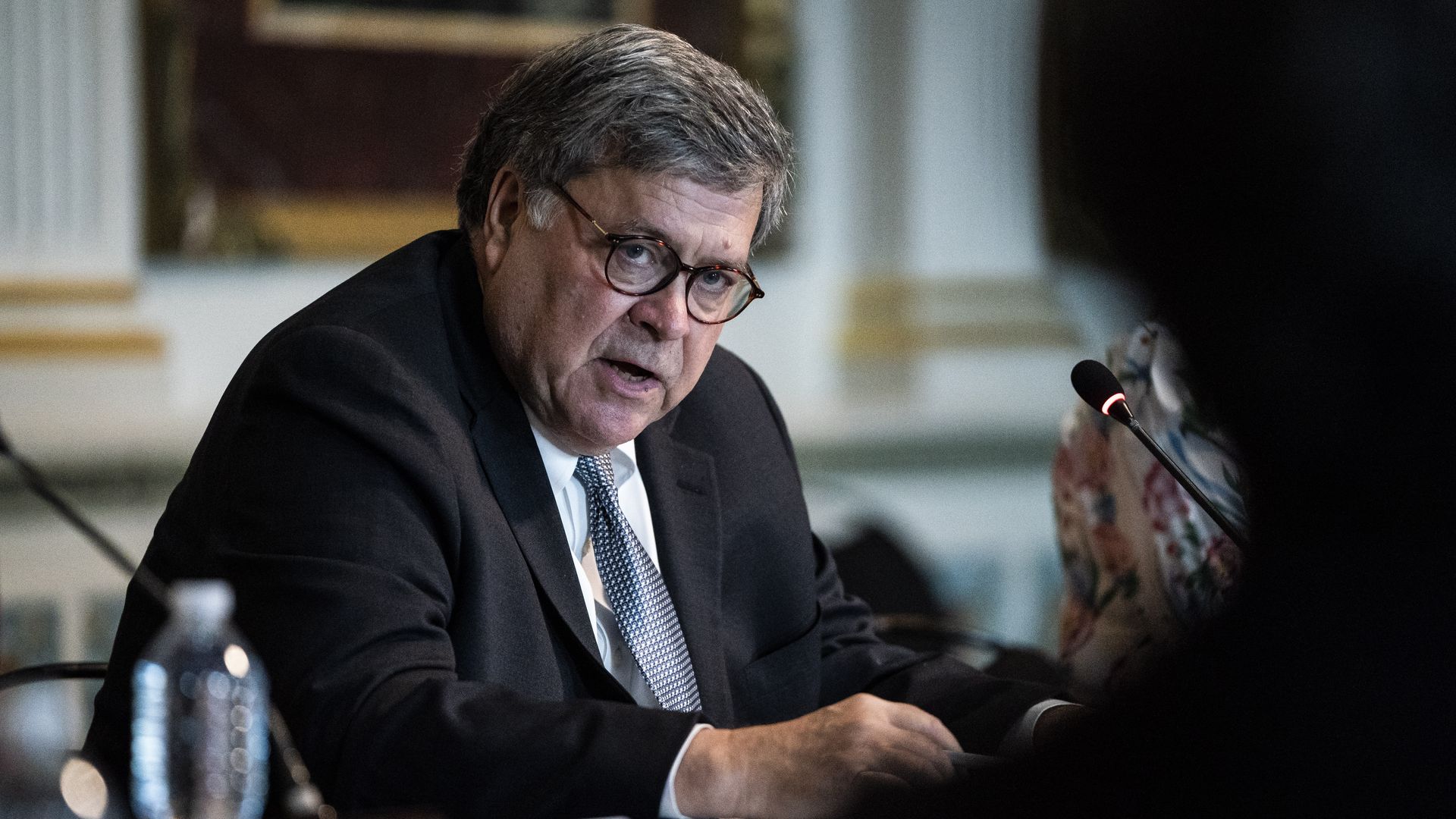 Attorney General William Barr speaks during an event  in the Indian Treaty Room of the Eisenhower Executive Office Building at the White House on Tuesday, Aug 04, 2020 in Washington, DC.