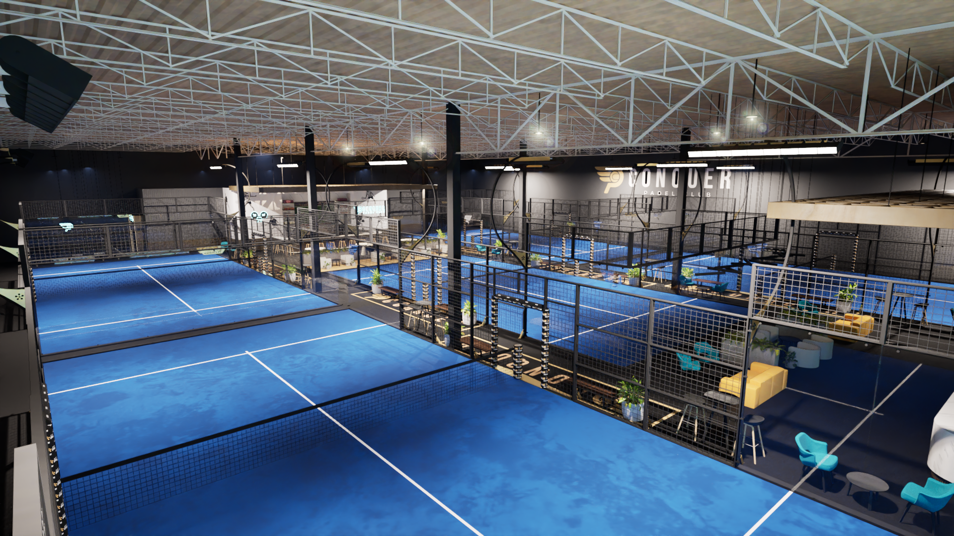 Several indoor padel courts. 