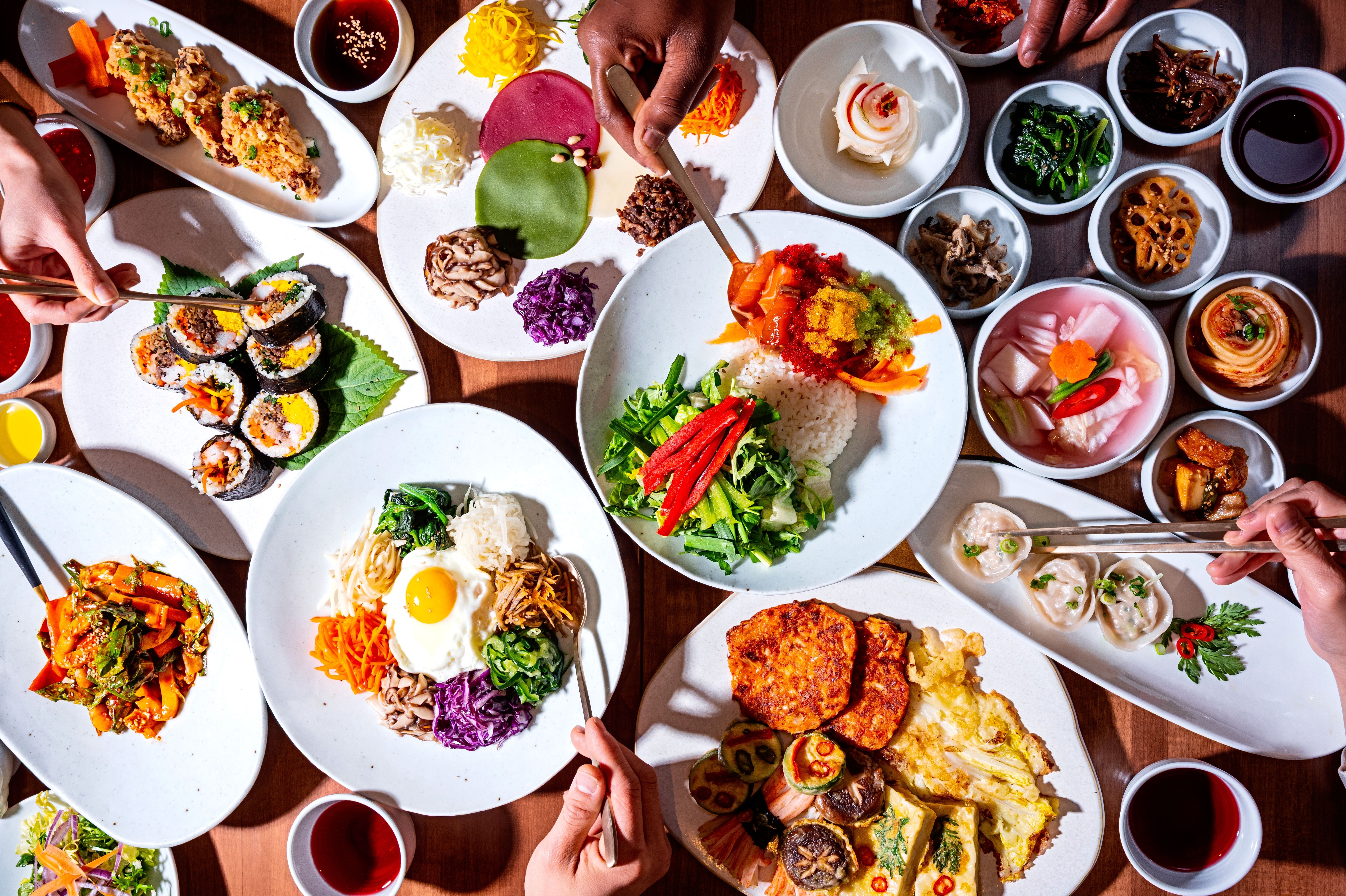 A table full or Korean dishes at Onggi