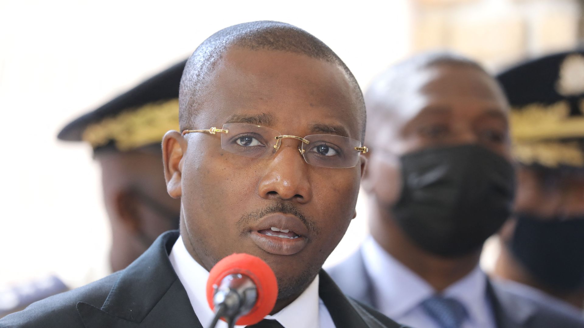 Haitian Interim Prime Minister Claude Joseph speaking in a news conference on July 16 in Port-au-Prince.