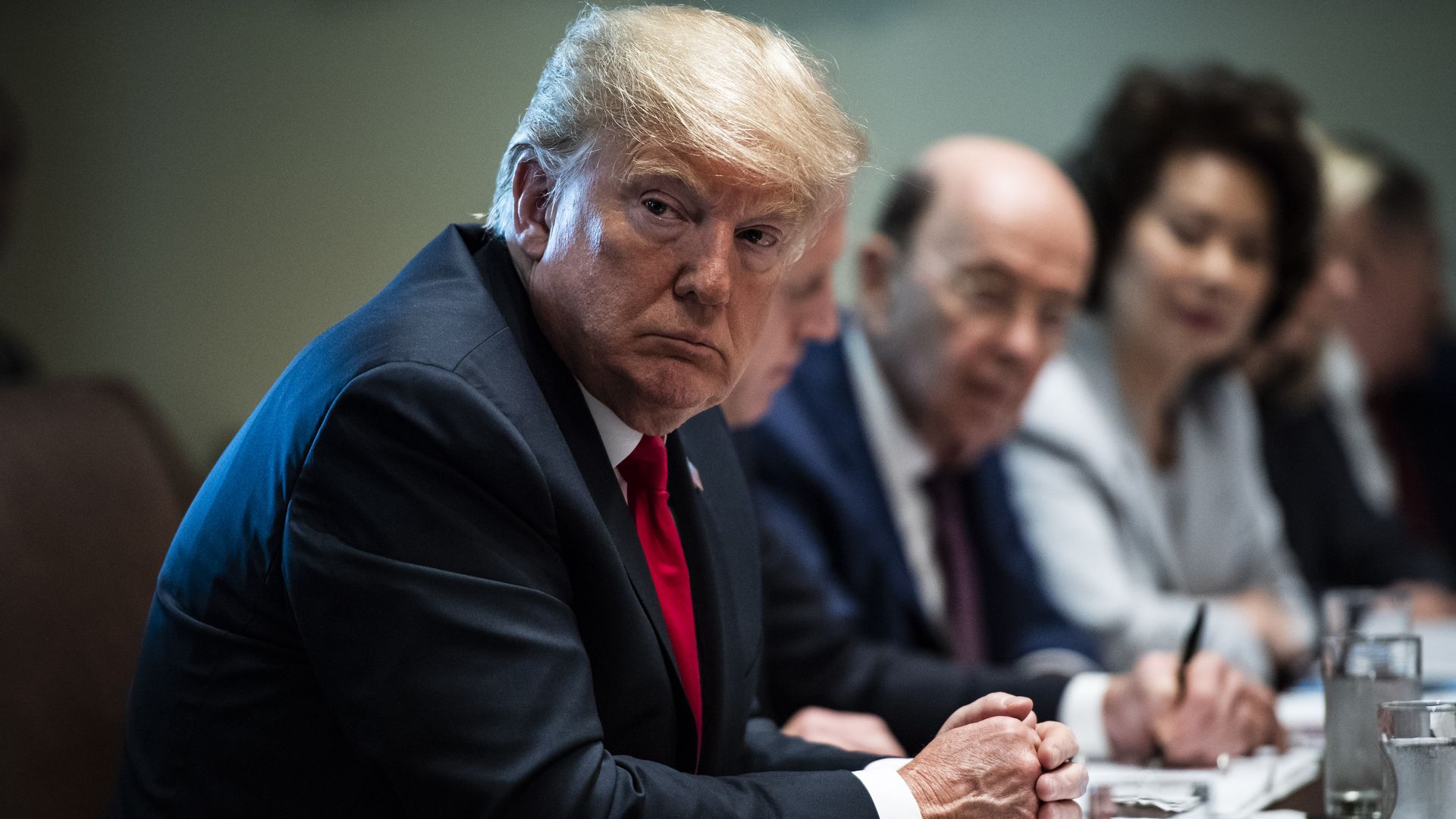 President Donald Trump at a meeting in the Cabinet Room of the White House. 