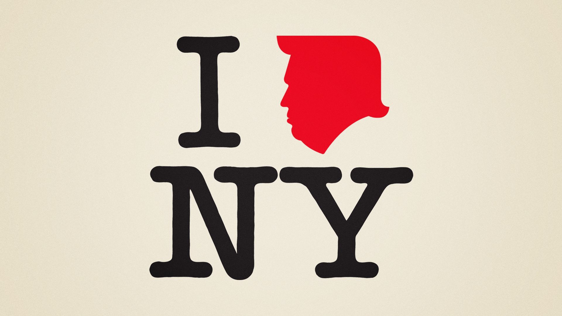Illustration of the heart in "I Heart NY" replaced with a silhouette of Donald Trump. 