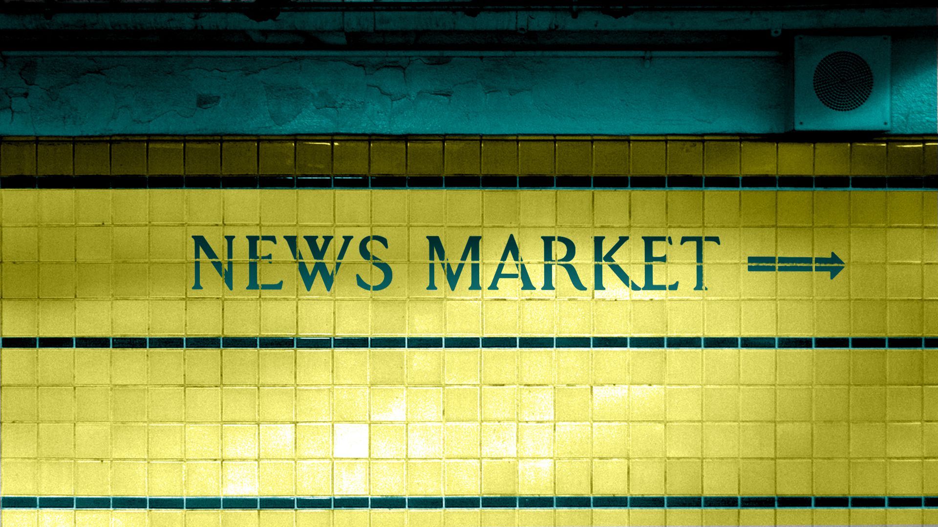 Illustration of a Philadelphia subway station tile wall with lettering reading News Market.