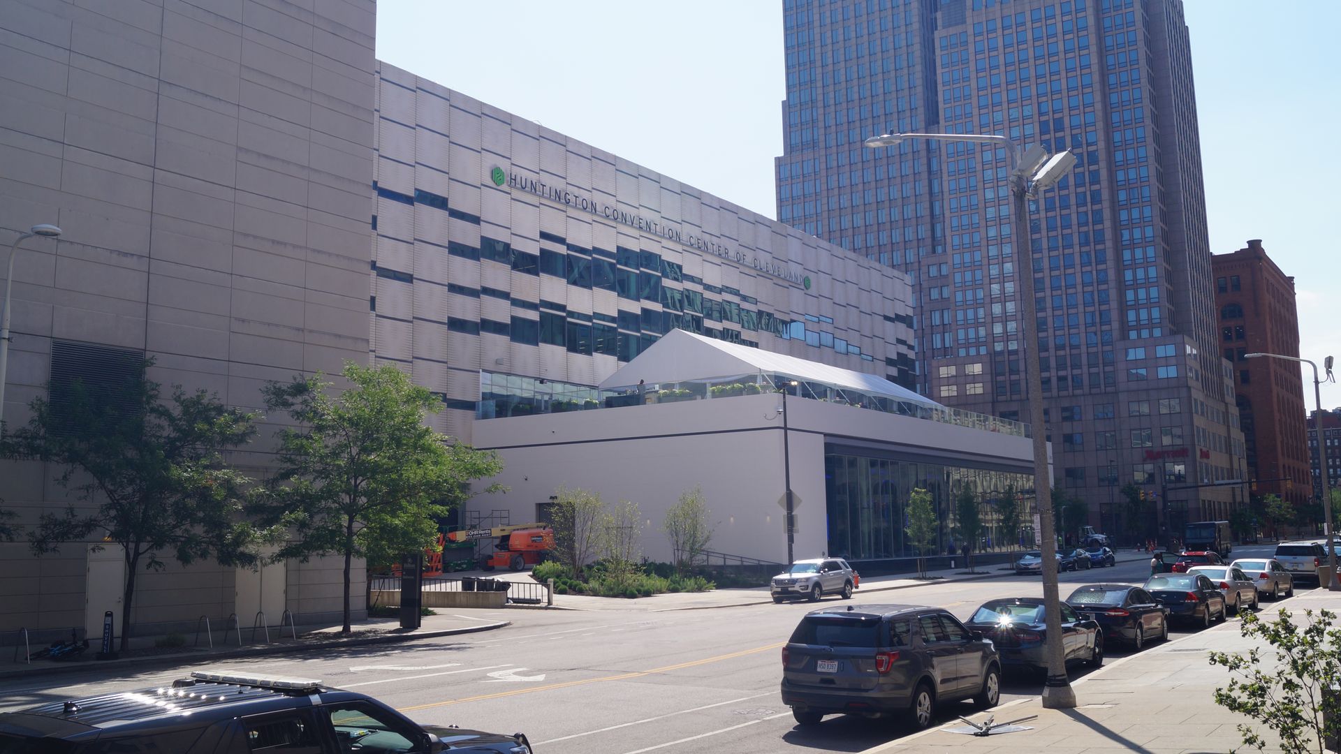 Exterior shot of the expanded convention center in Cleveland