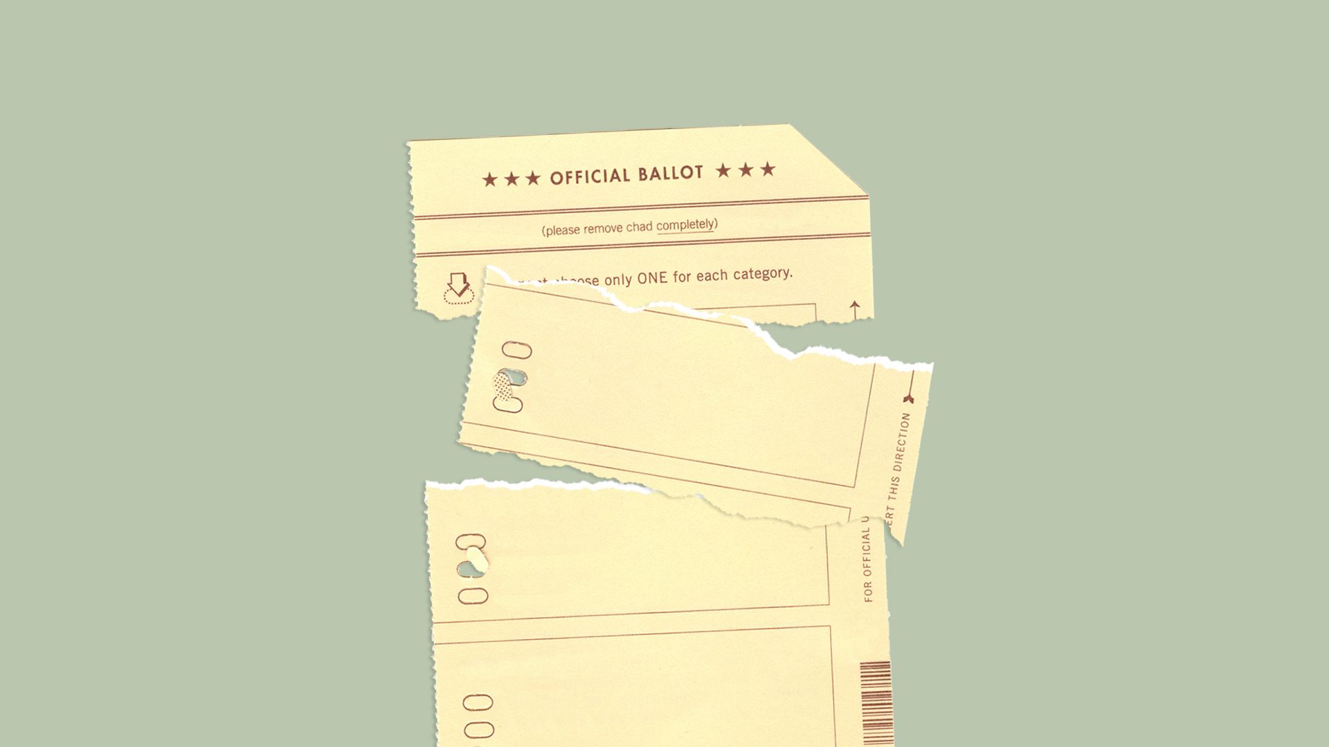 Illustration of ballot with piece torn off.