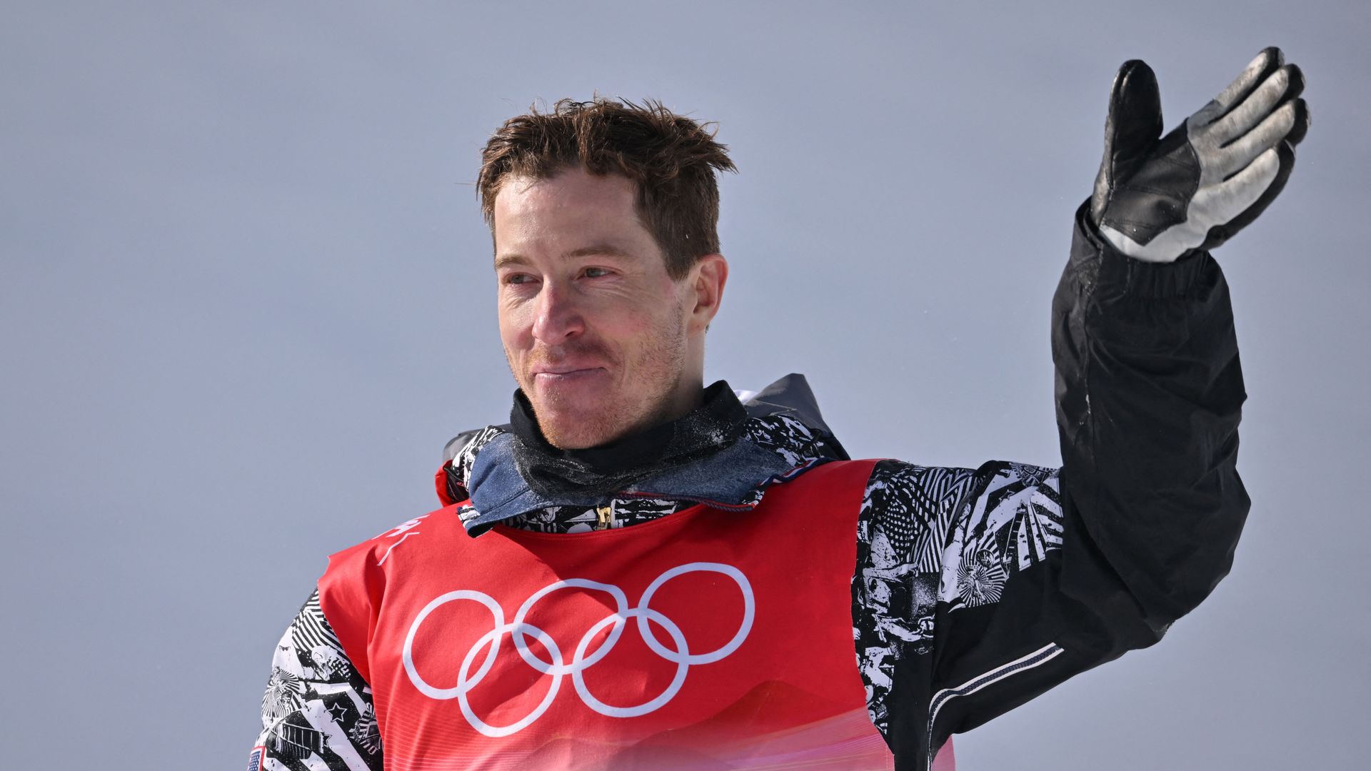 USA's Shaun White gestures after his run in the snowboard men's halfpipe final run during the Beijing 2022 Winter Olympic Games