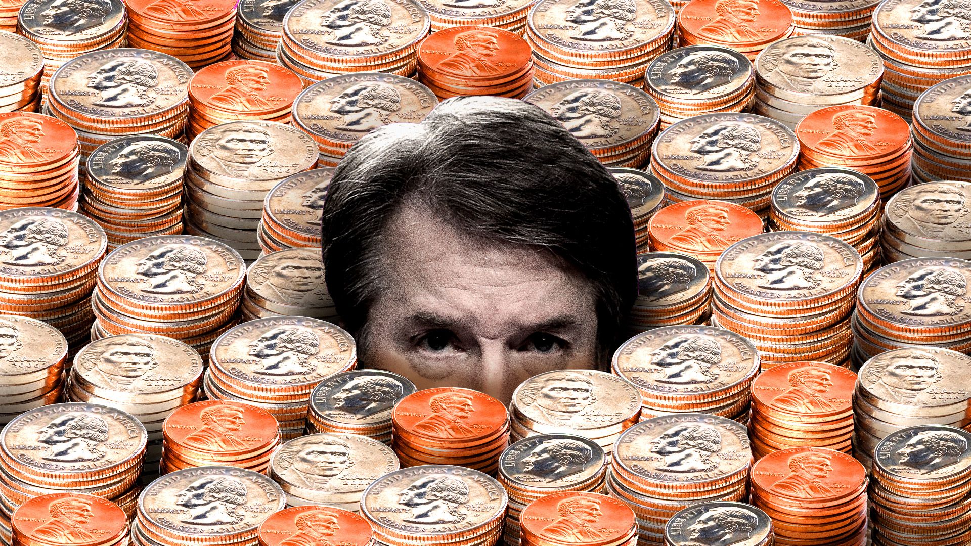 Brett Kavanaugh submerged in coins