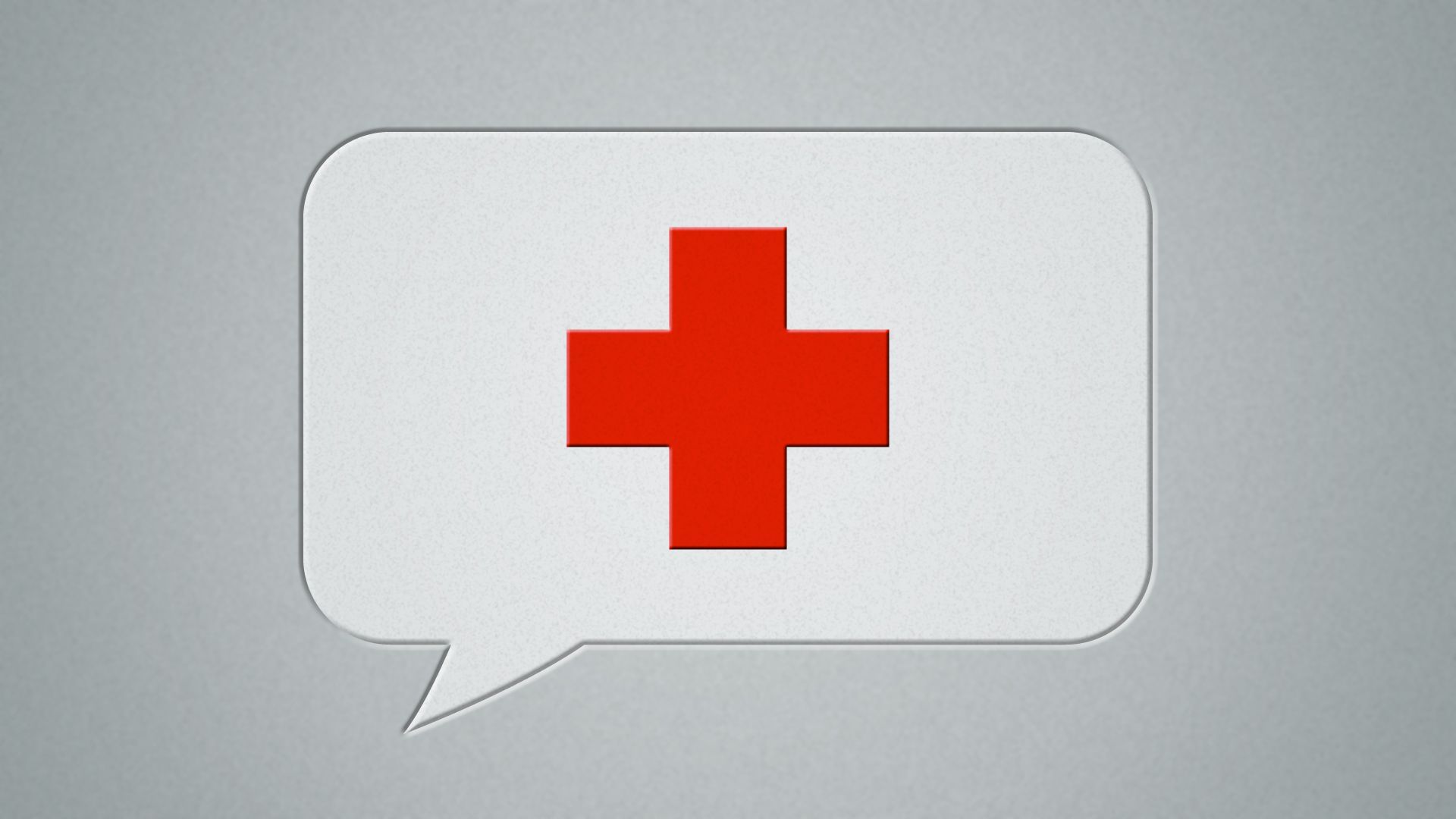 Illustration of a medical cross inside of a speech bubble.