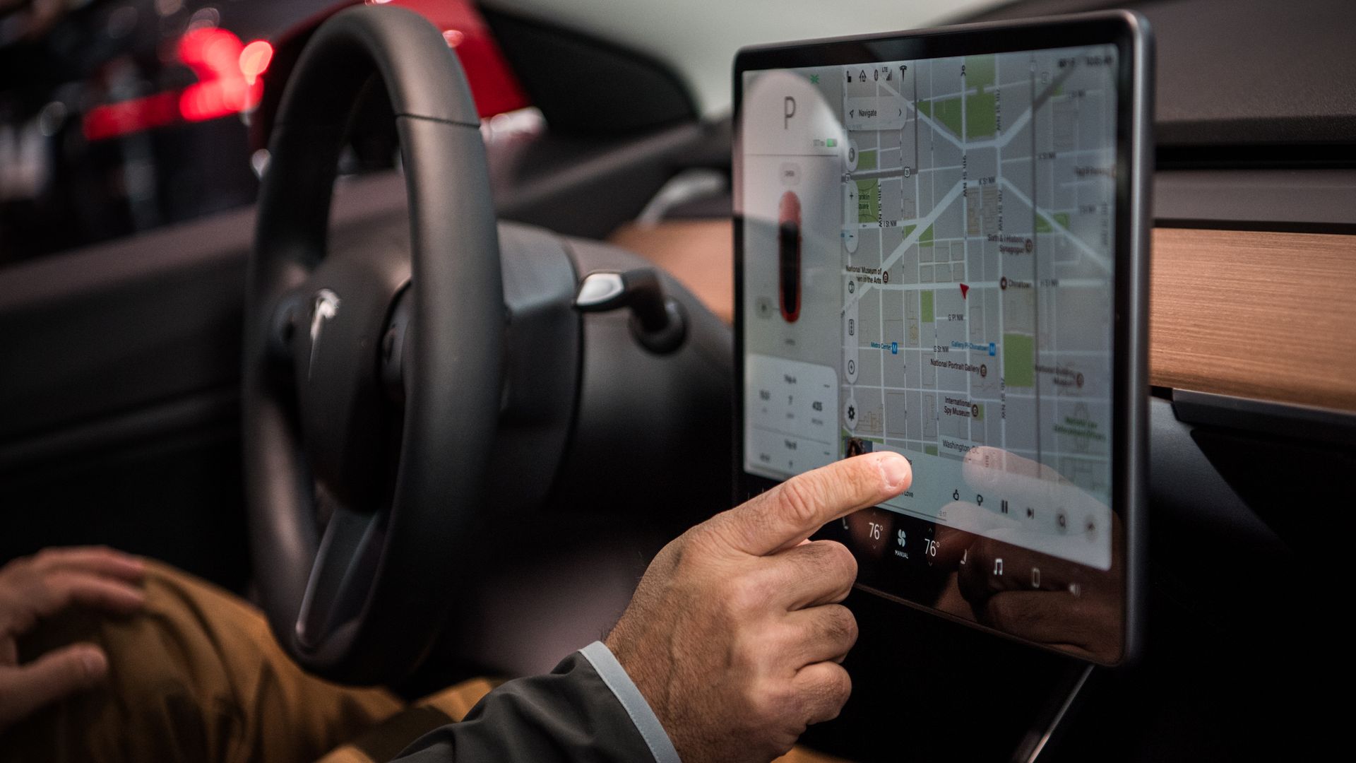 The interior dash of Tesla’s new Model 3
