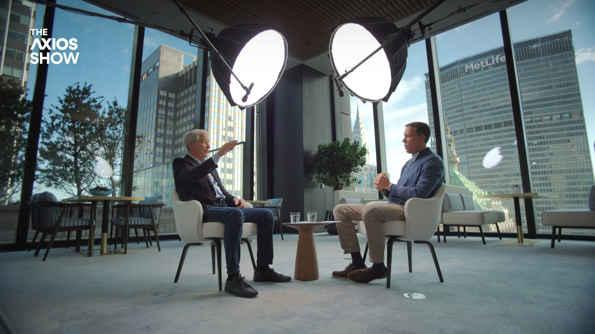 Jim VandeHei interviews JPMorgan Chase CEO Jamie Dimon at their new headquarters in midtown Manhattan. 