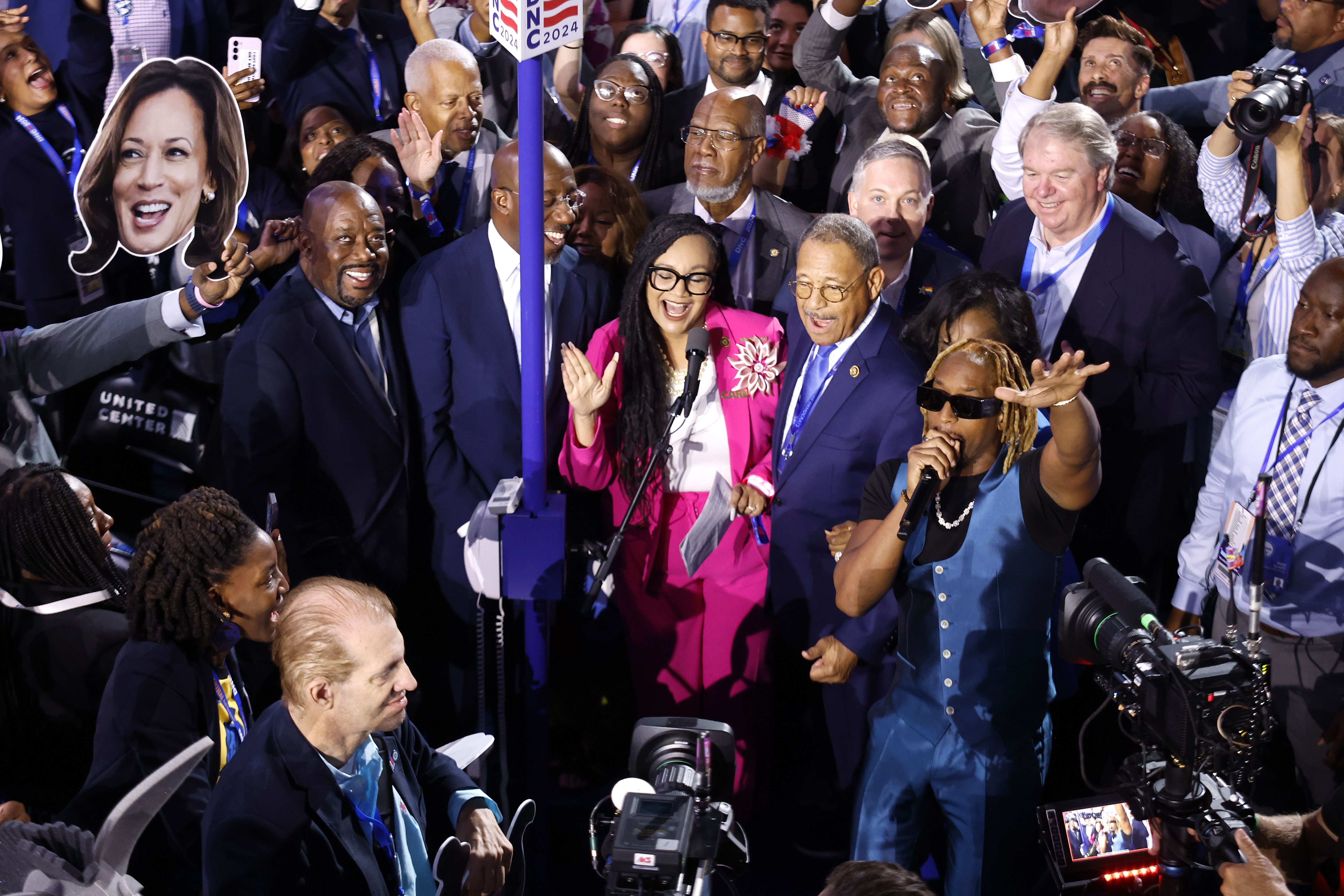 Rapper Lil Jon performs during the DNC roll call on August 20 in Chicago. Photo: Chip Somodevilla/Getty Images