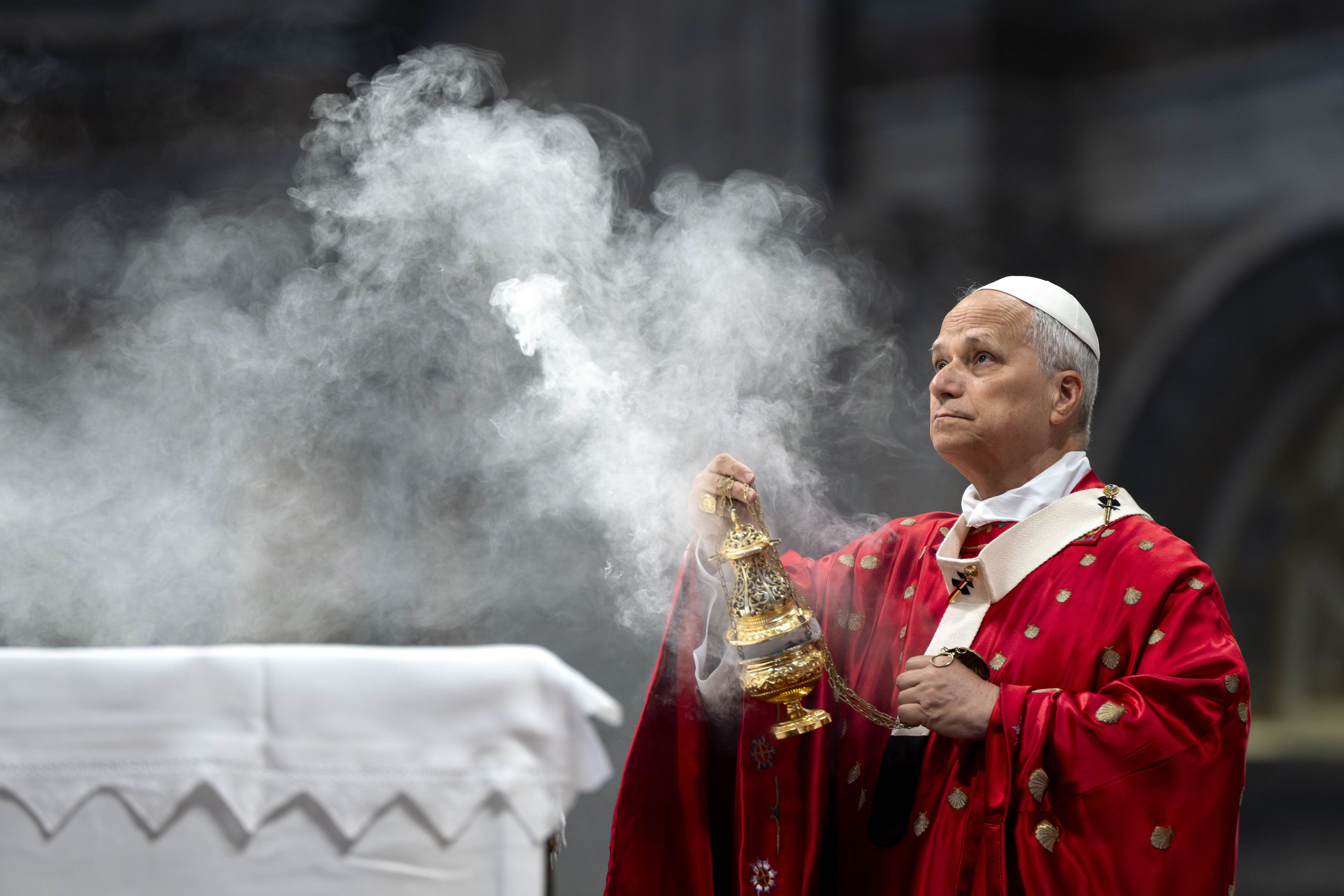 Pope Leo XIV presides over mass at St. Peter's Basilica yesterday. Photo: Elisabetta Trevisan via Vatican Pool/Getty Images