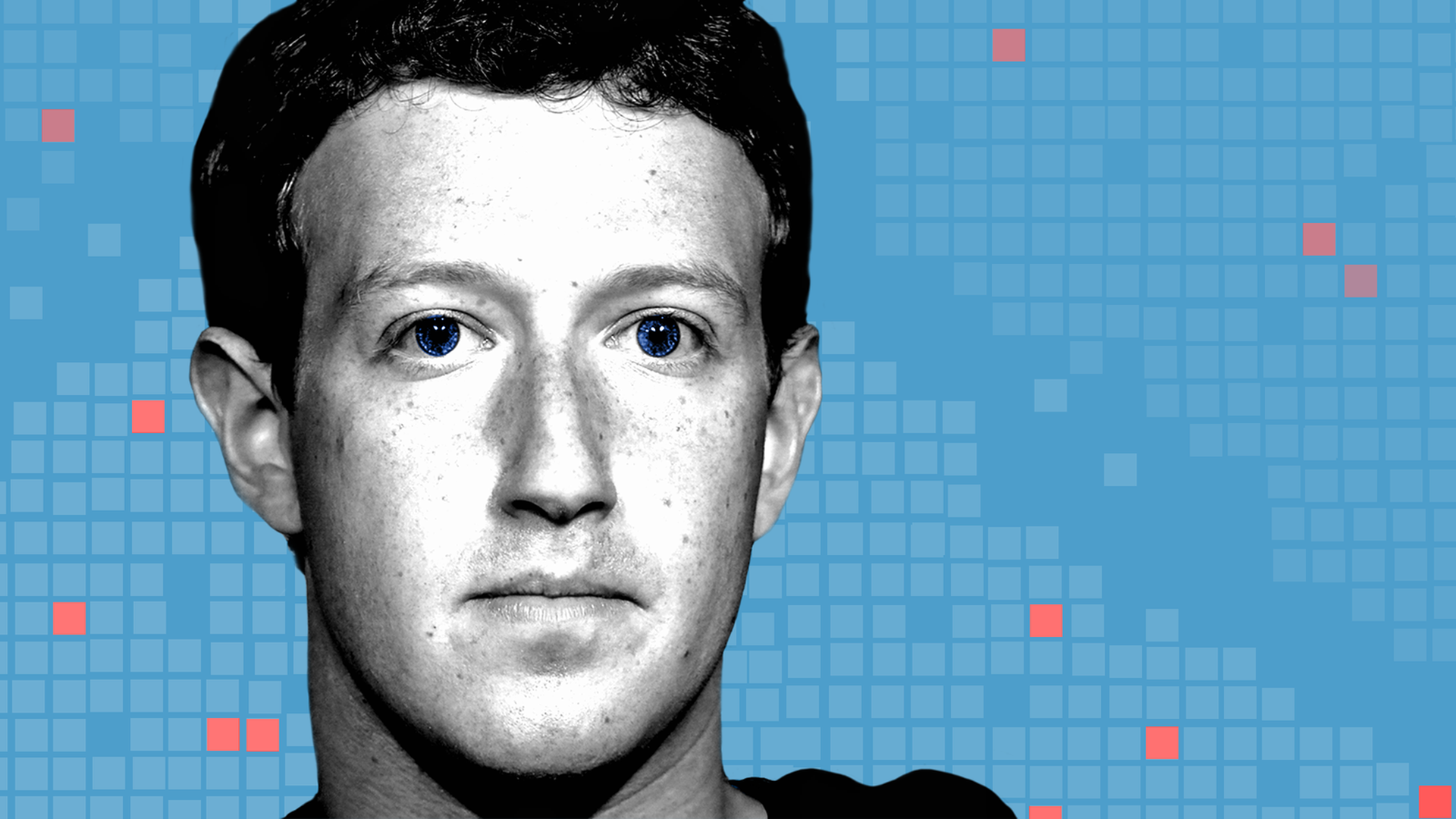 Illustration of Mark Zuckerberg's face against a grid background