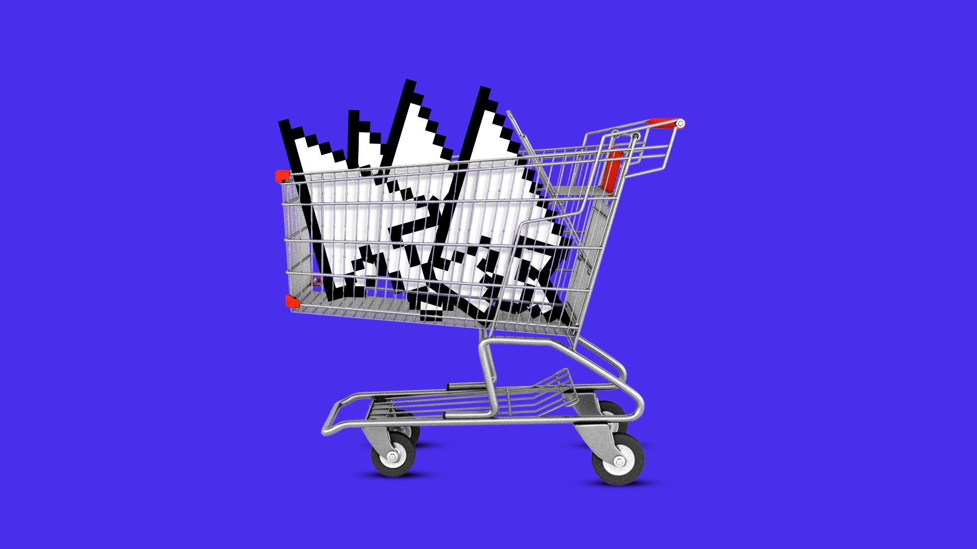 Illustration of a shopping cart full of cursors. 