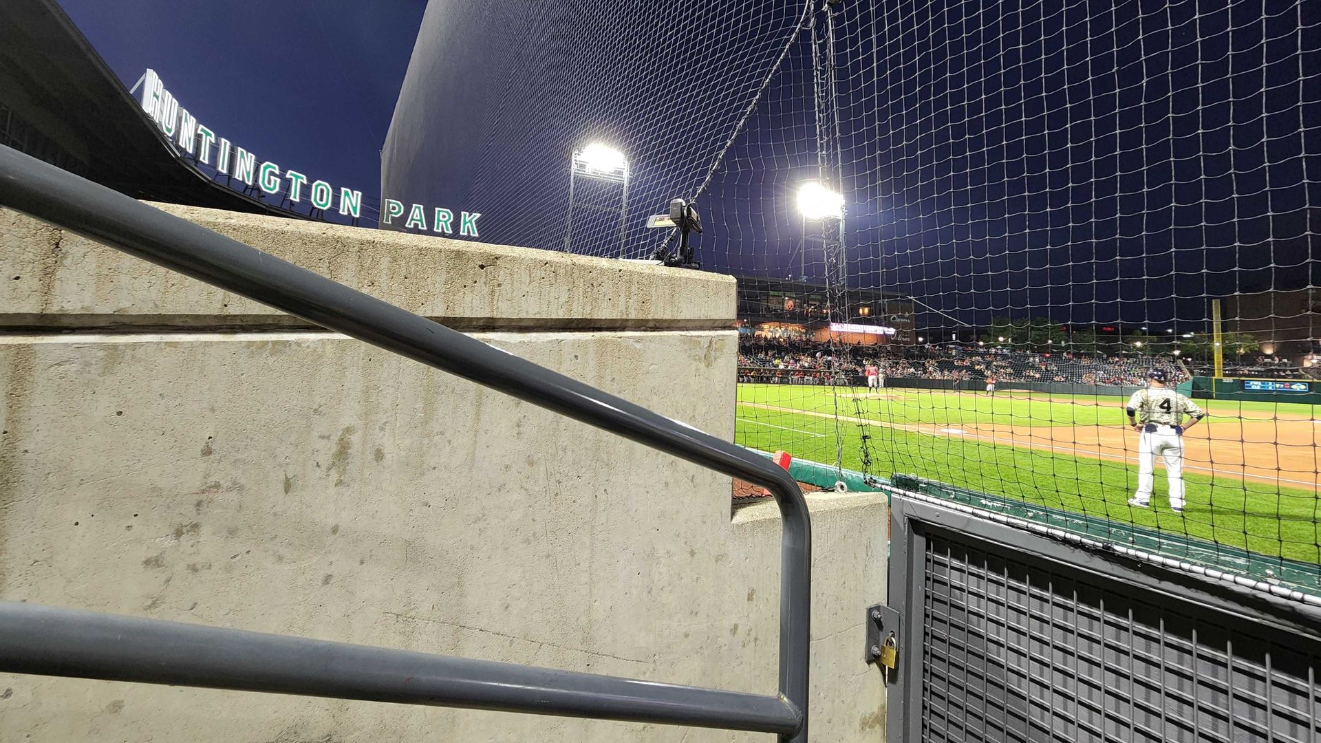 An obstructed view of home plate at Huntington Park.