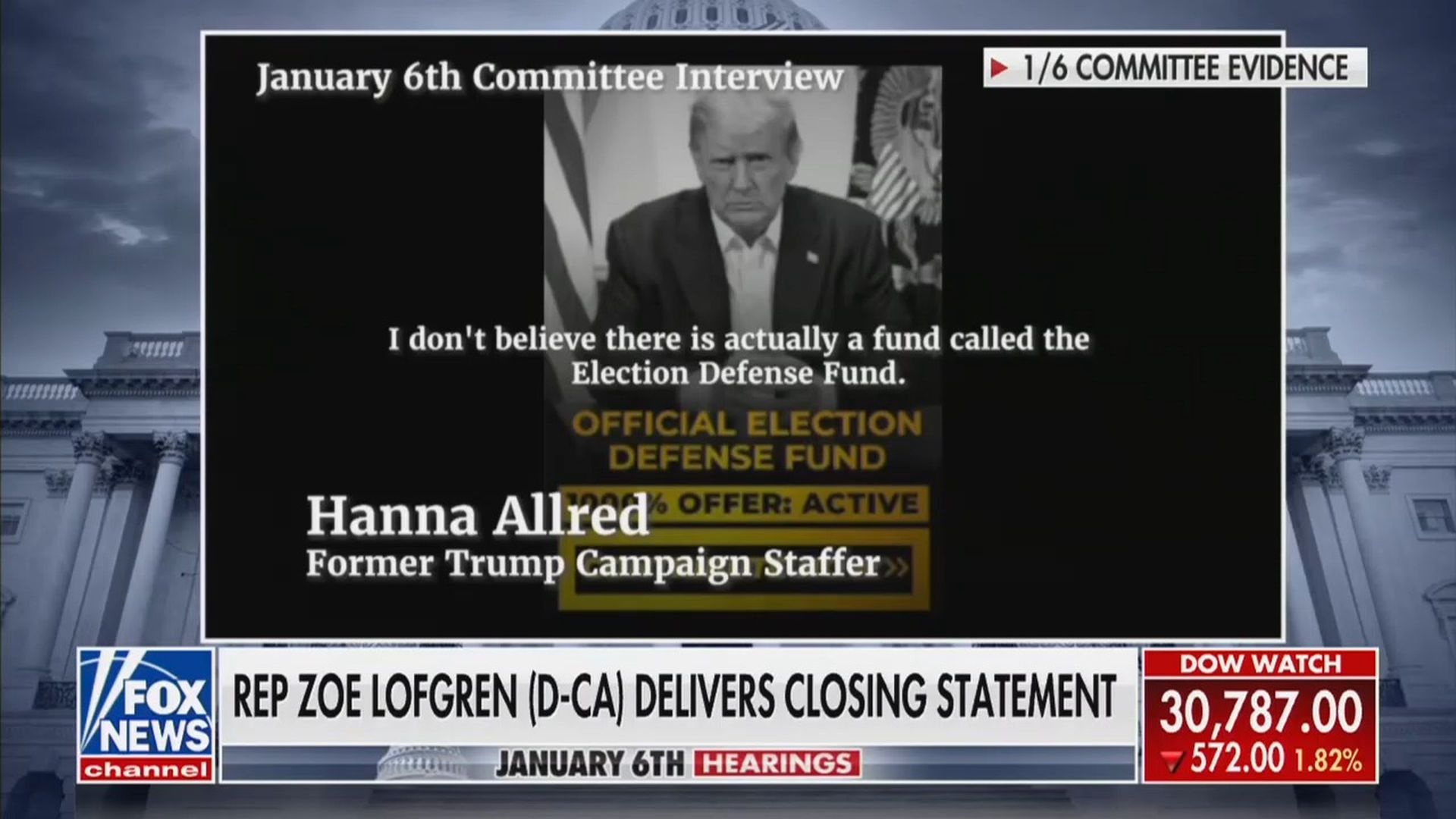 Screenshot of Fox News broadcast of Jan. 6 hearing