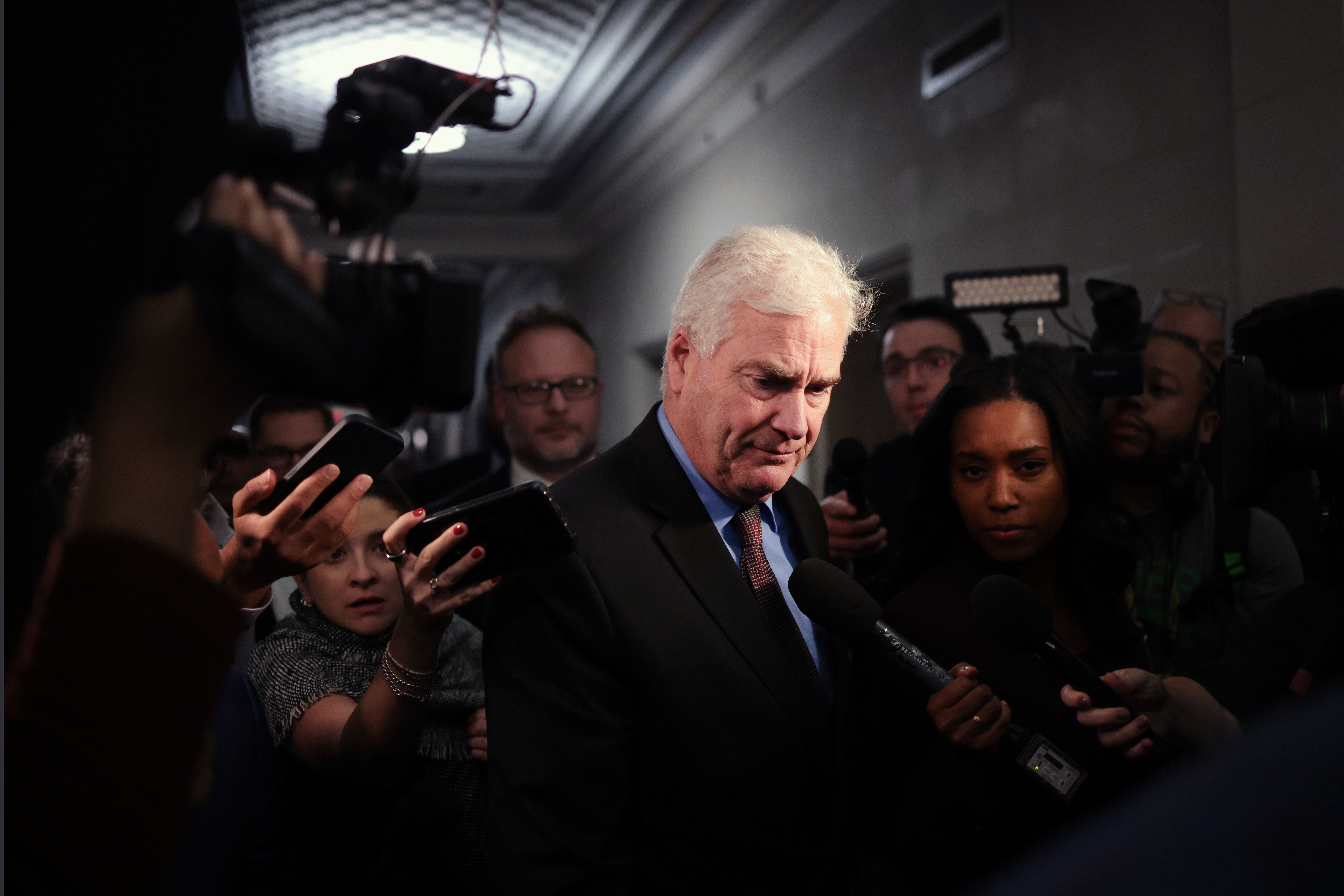 GOP speaker nominee Tom Emmer leaves a House Republican candidates forum yesterday.