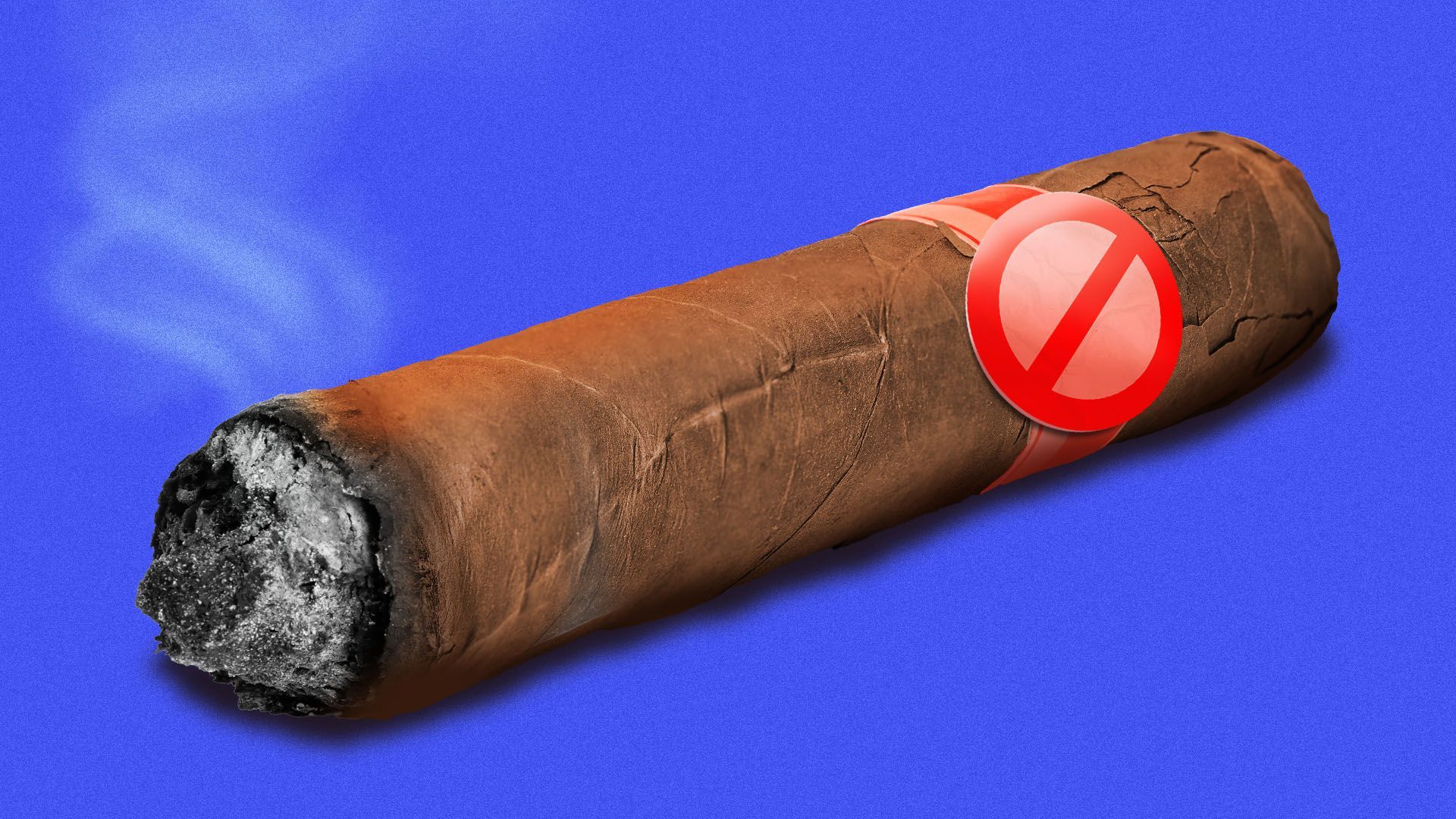 Illustration of a lit cigar with a "no" symbol on the label