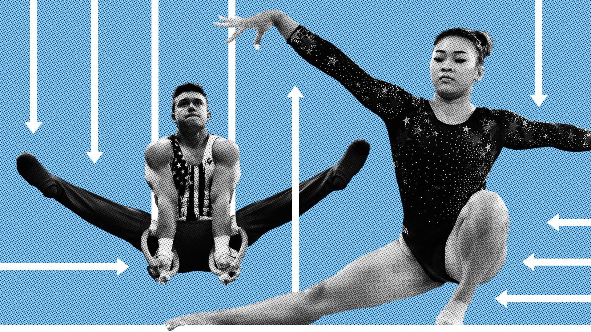 Photo illustration of U.S. gymnasts Sunisa Lee and Brody Malone