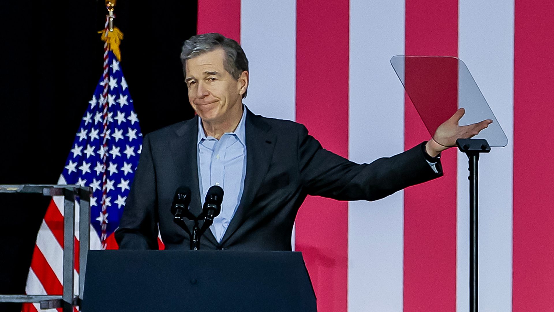Roy Cooper, governor of North Carolina, speaks on the anniversary of the US Supreme Courtotte, North Carolina, US, on decision in Dobbs v. Jackson Women's Health Organization at the Grady Cole Center in CharlSaturday, June 24, 2023. 