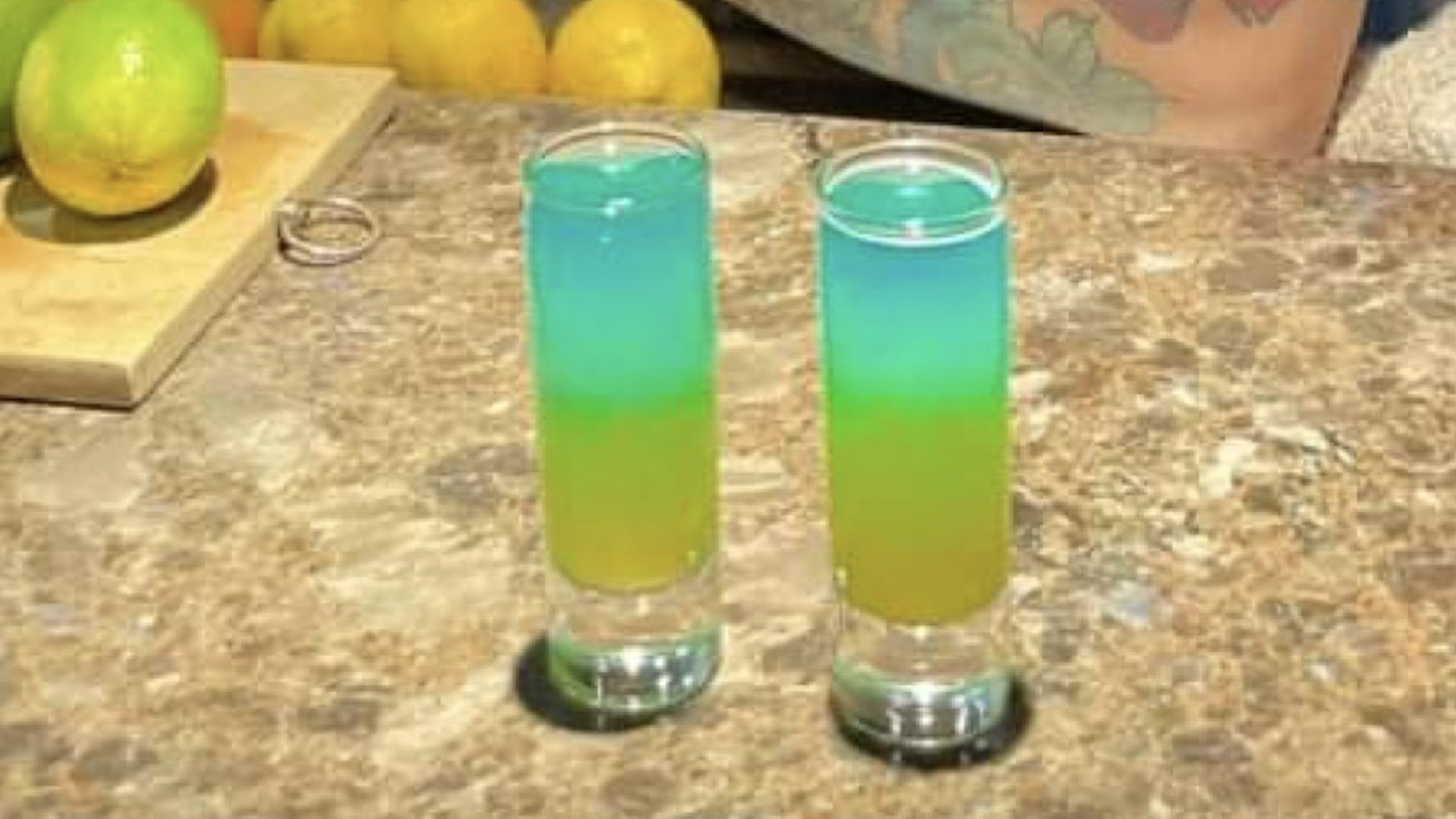 Two shots in the colors of the Ukranian flag