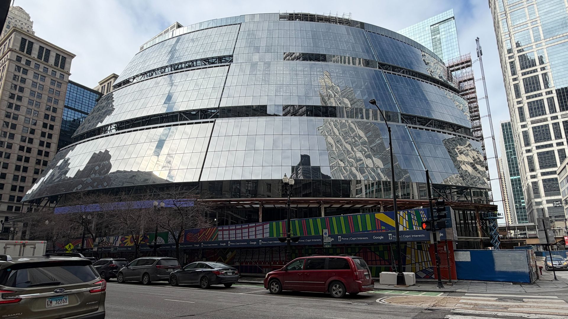 Shiny squat building in a city