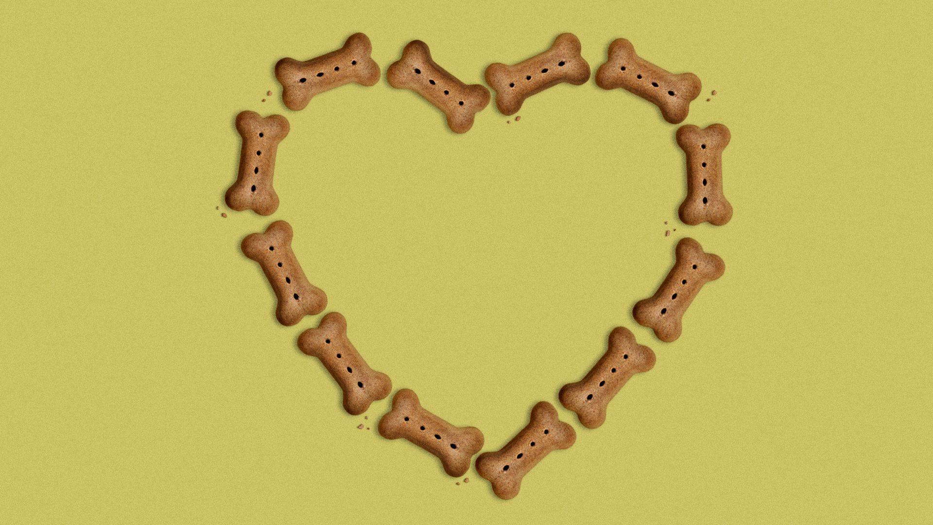 Illustration of a heart made out of dog treats.
