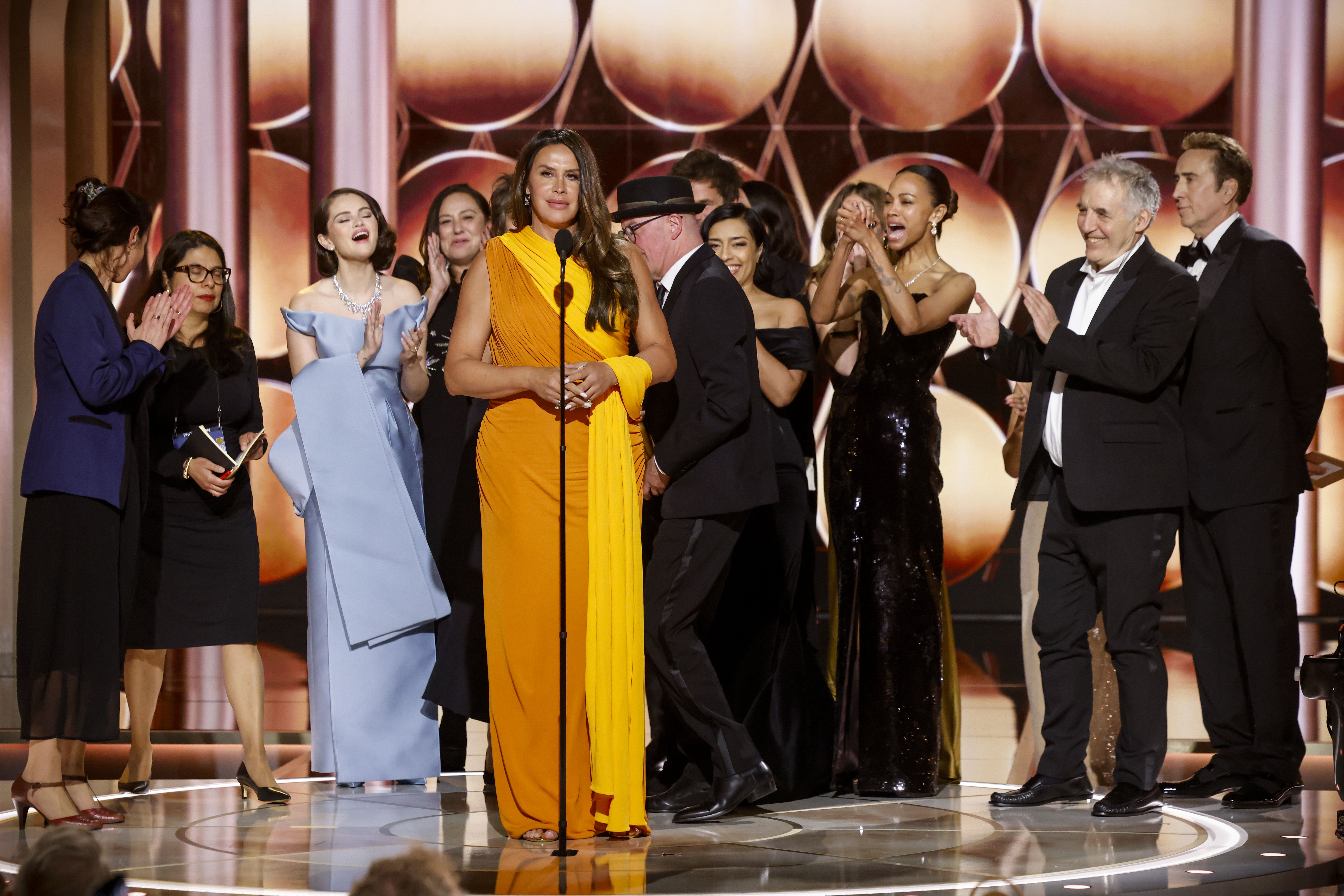 arla Sofía Gascón accepts the award for Motion Picture - Musical or Comedy at the 82nd Annual Golden Globe Awards at The Beverly Hilton on January 05, 2025 in Beverly Hills, California. (Photo by Sonja Flemming/CBS via Getty Images)