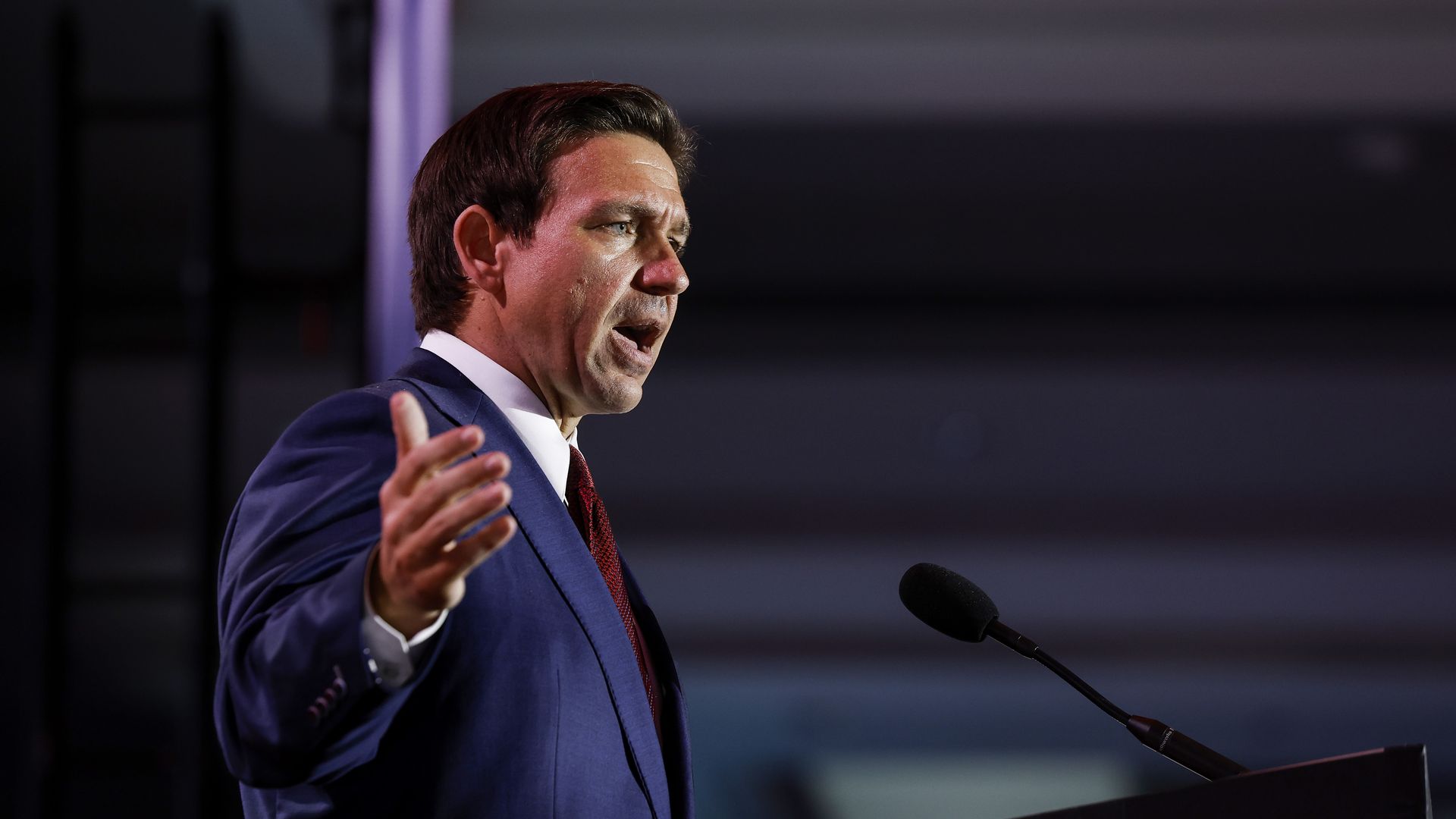 Republican presidential candidate Florida Governor Ron DeSantis delivers remarks at the 2023 Christians United for Israel summit on July 17, 2023 in Arlington, Virginia