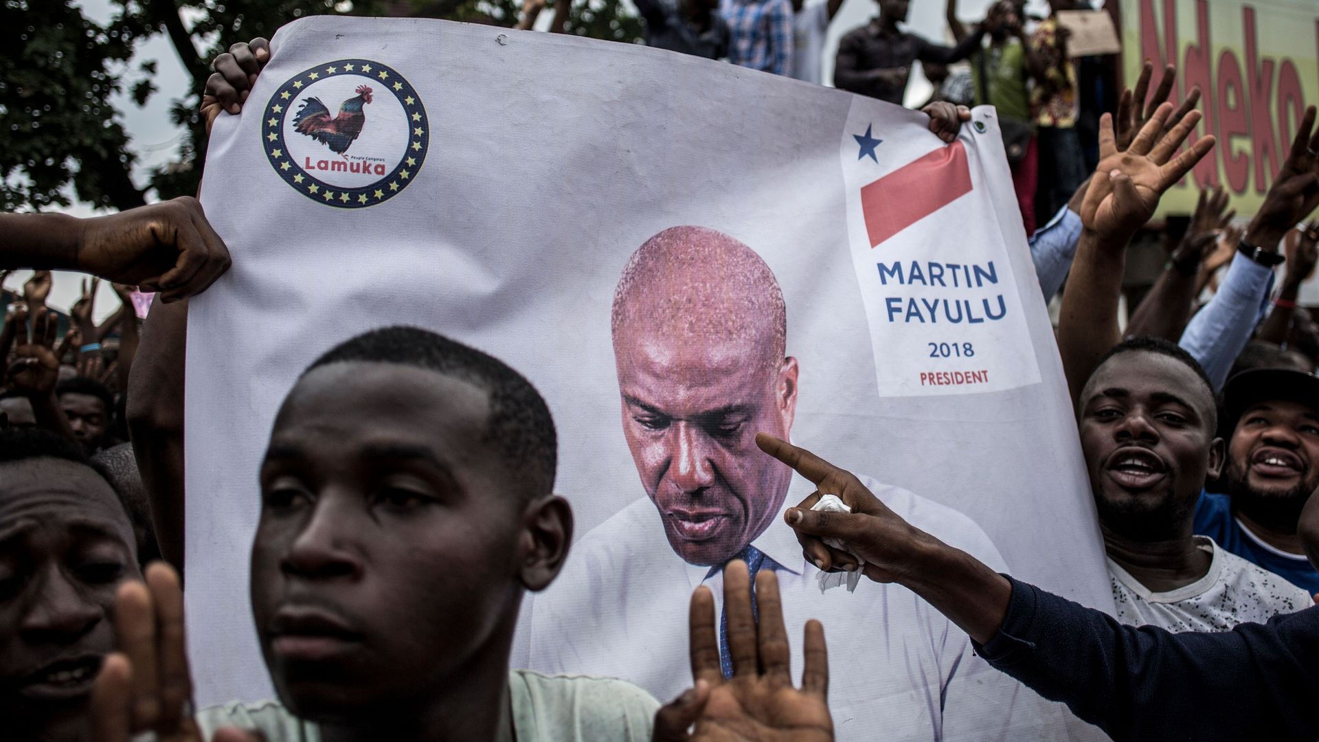 Supporters of Democratic Republic of Congo opposition leader and former presidential candidate Martin Fayulu in January. 