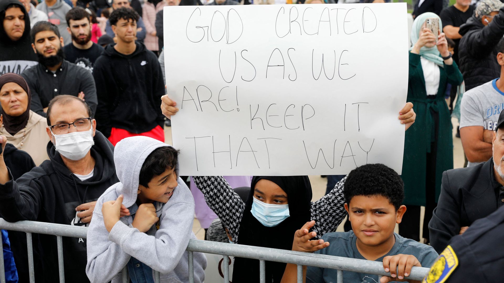 Demonstrators who support banning books gather during a protest outside of the Henry Ford Centennial Library in Dearborn, Michigan, on September 25, 2022. Photo: Jeff Kowalsky/AFP via Getty
