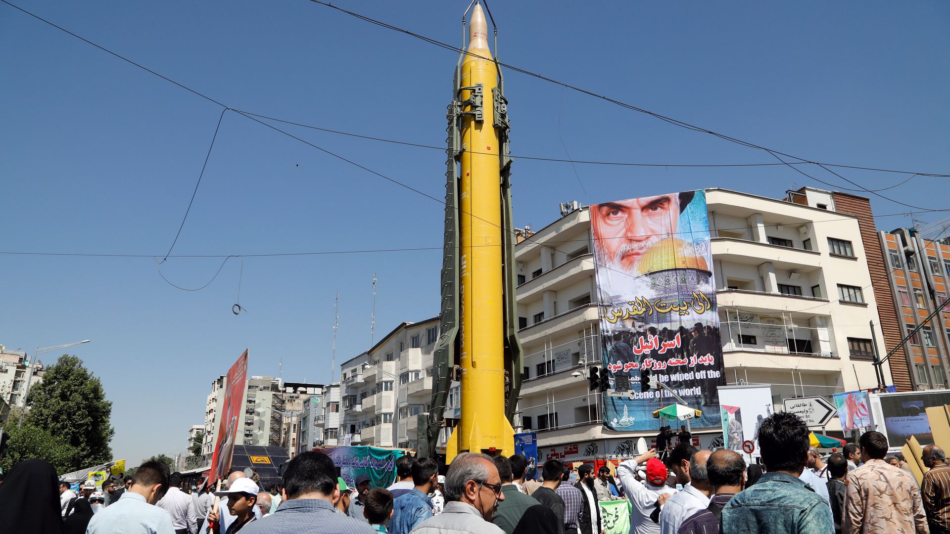 a missile on public display in a city plaza