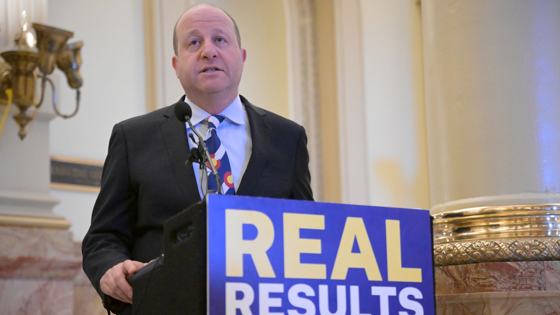 Gov. Jared Polis speaks at a May 14 press conference about the end of the legislative session. Photo: Hyoung Chang/The Denver Post via Getty Images