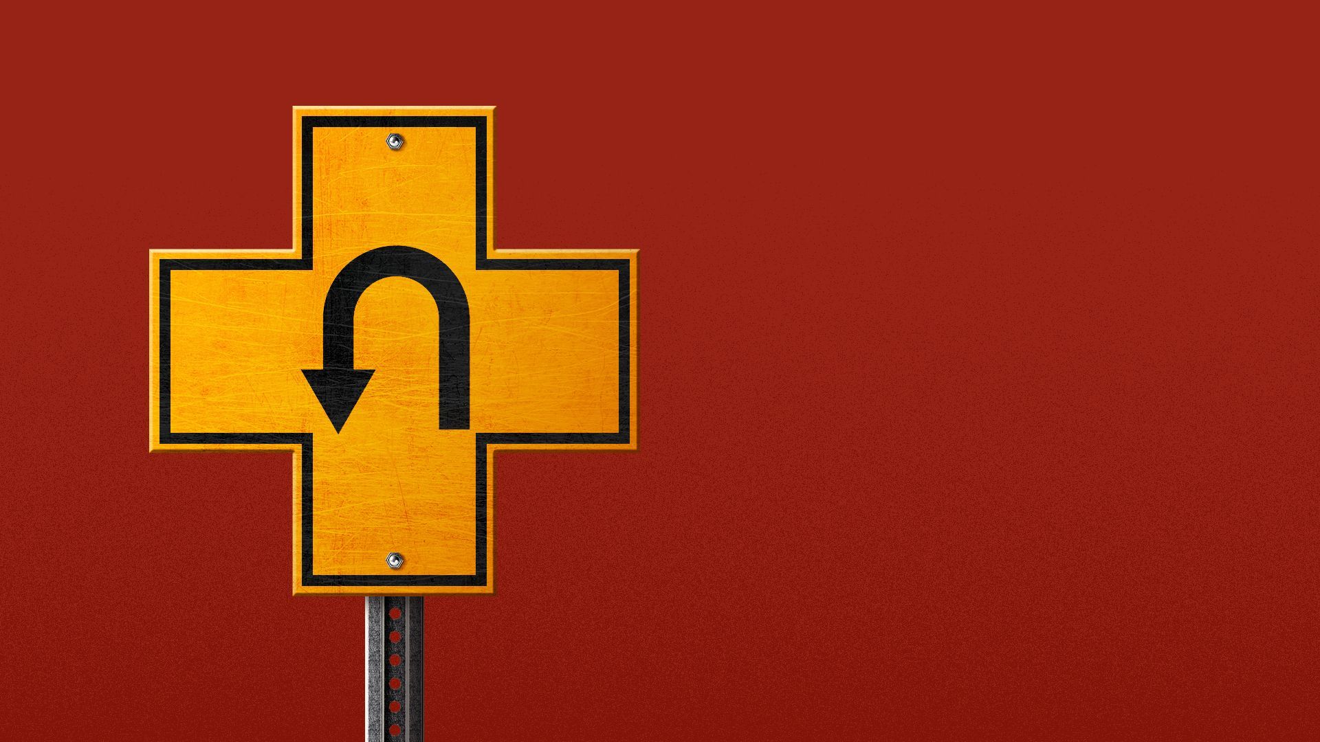 Illustration of a U-turn sign in the shape of a cross.