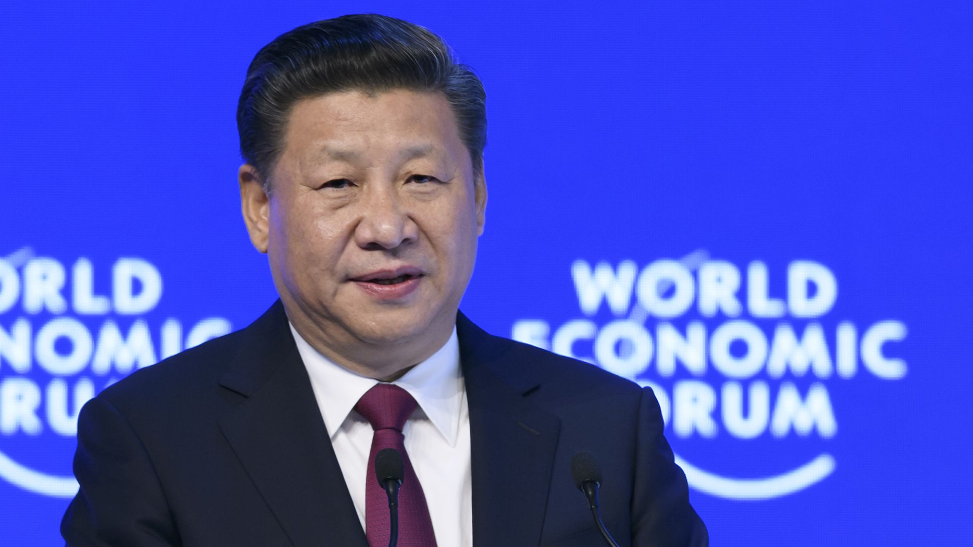 Chinese President Xi Jinping speaking at Davos