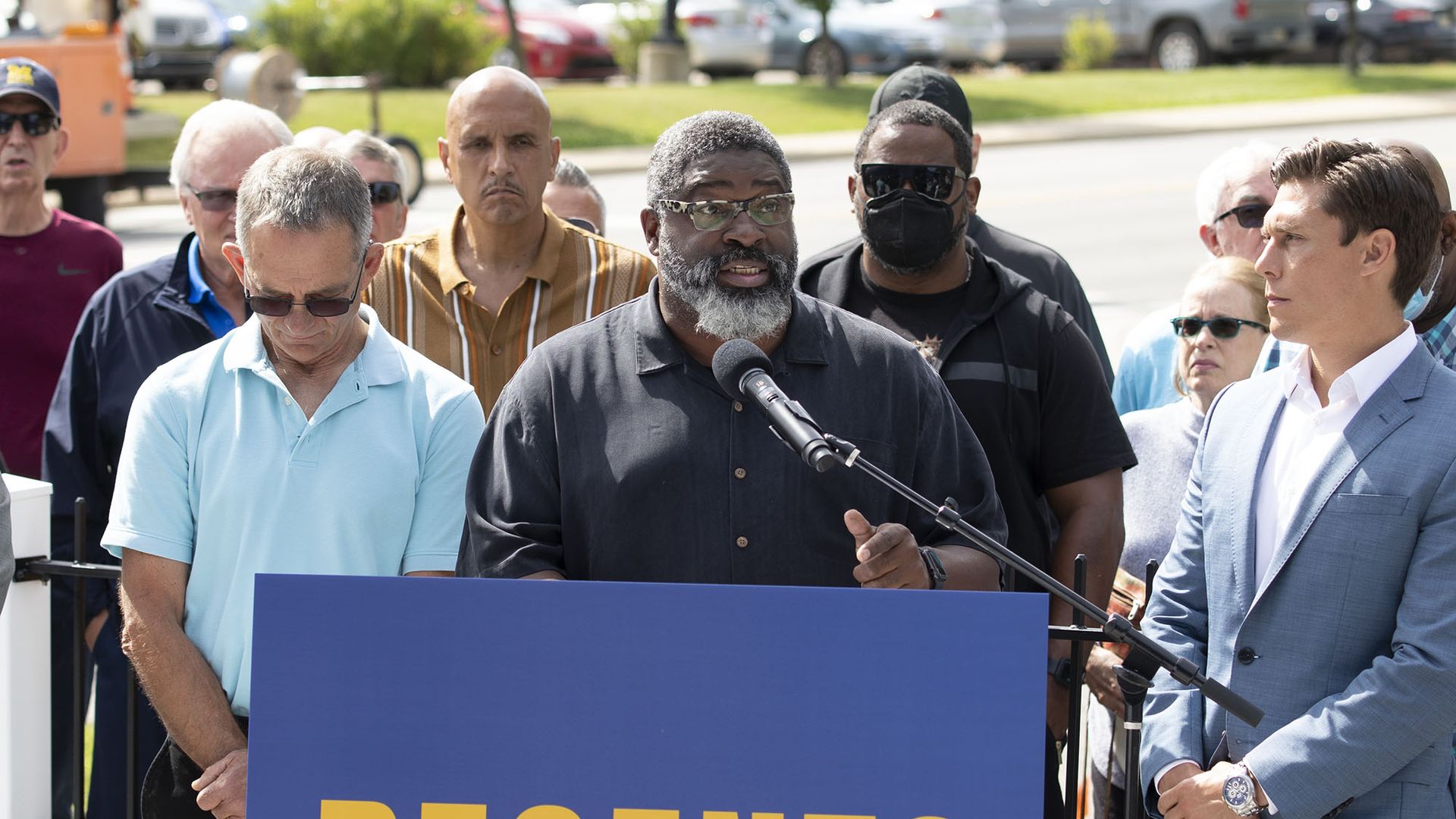 on Vaughn, former University of Michigan and former NFL football player, speaks at a press conference on the University of Michigan campus on June 16, 2021 in Ann Arbor, Michigan.