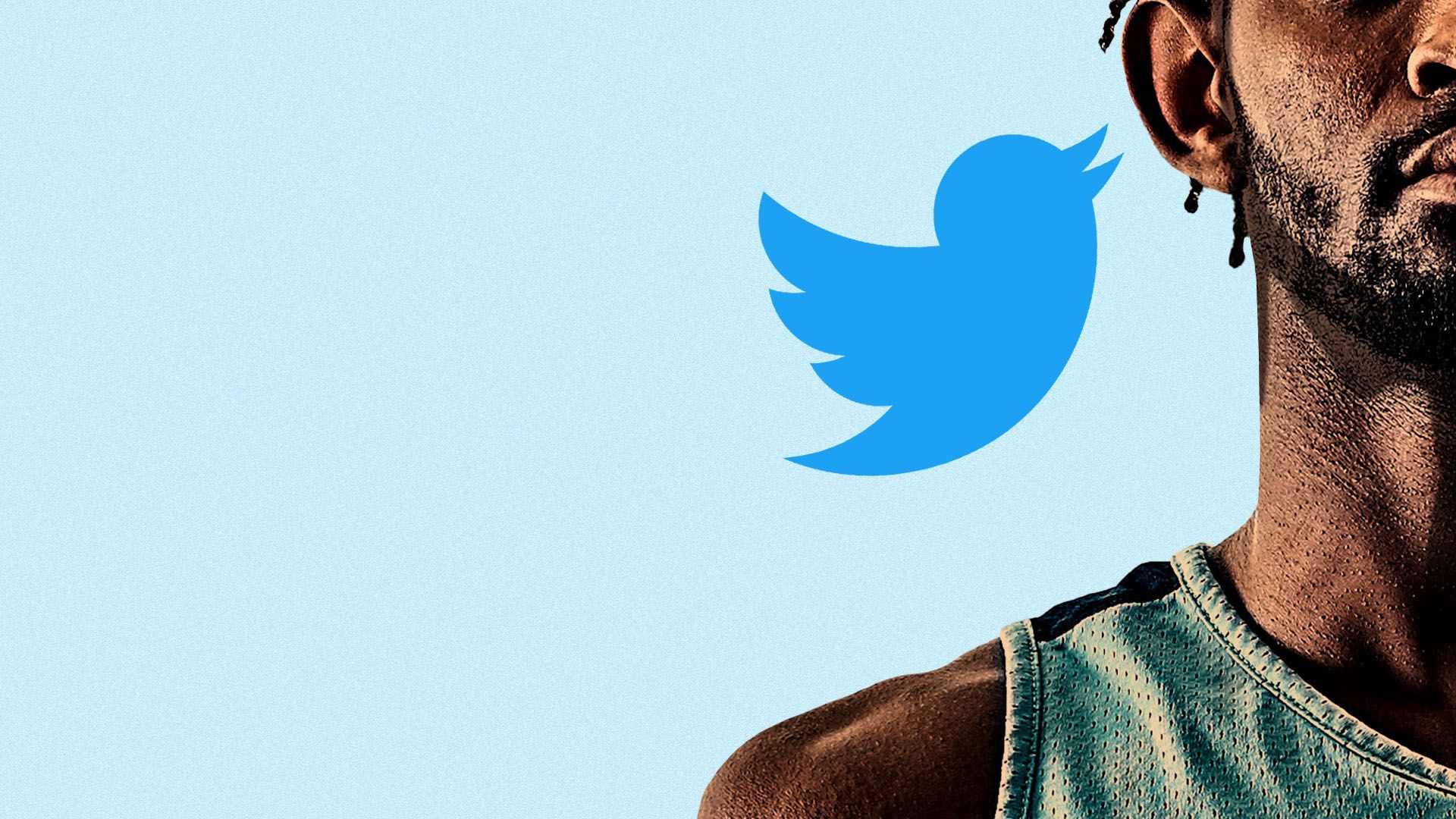 Illustration of the twitter logo speaking in the ear of a basketball player