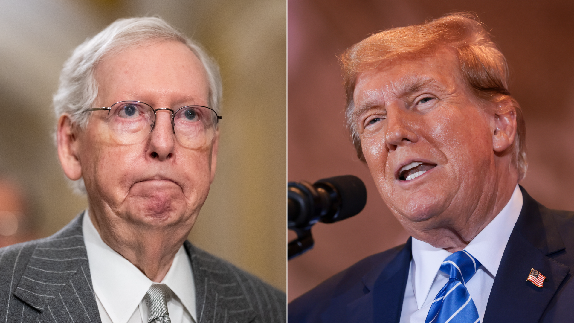Side-by-side of Senate Minority Leader Mitch McConnell and former President Trump