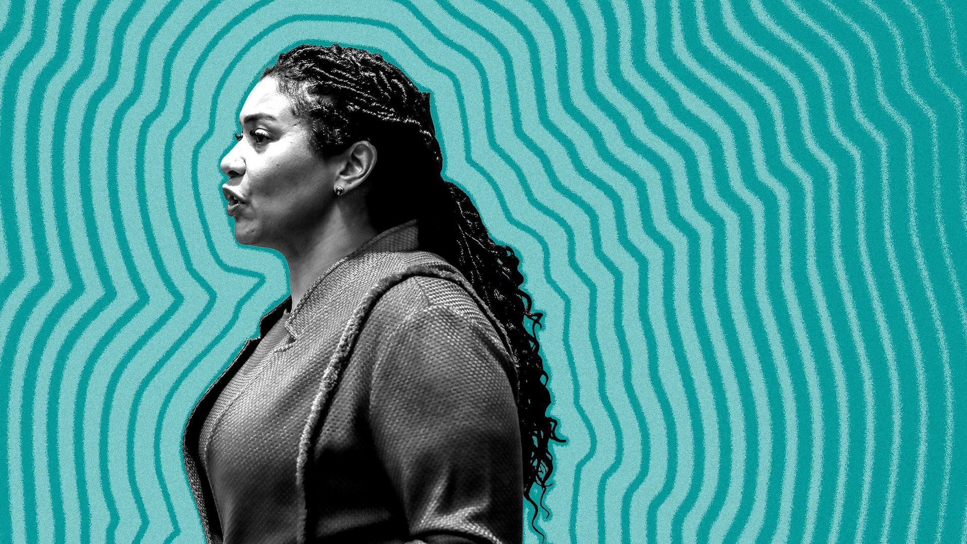 Photo illustration of San Francisco Mayor London Breed with lines radiating from her.