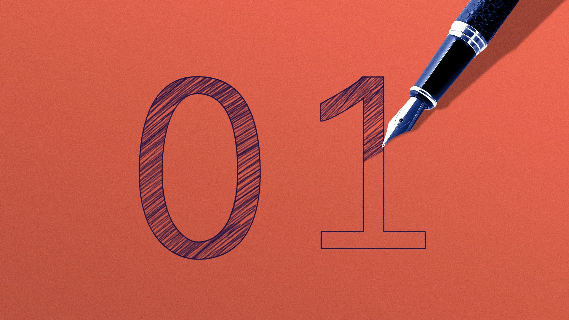 Image of a pen writing "01"