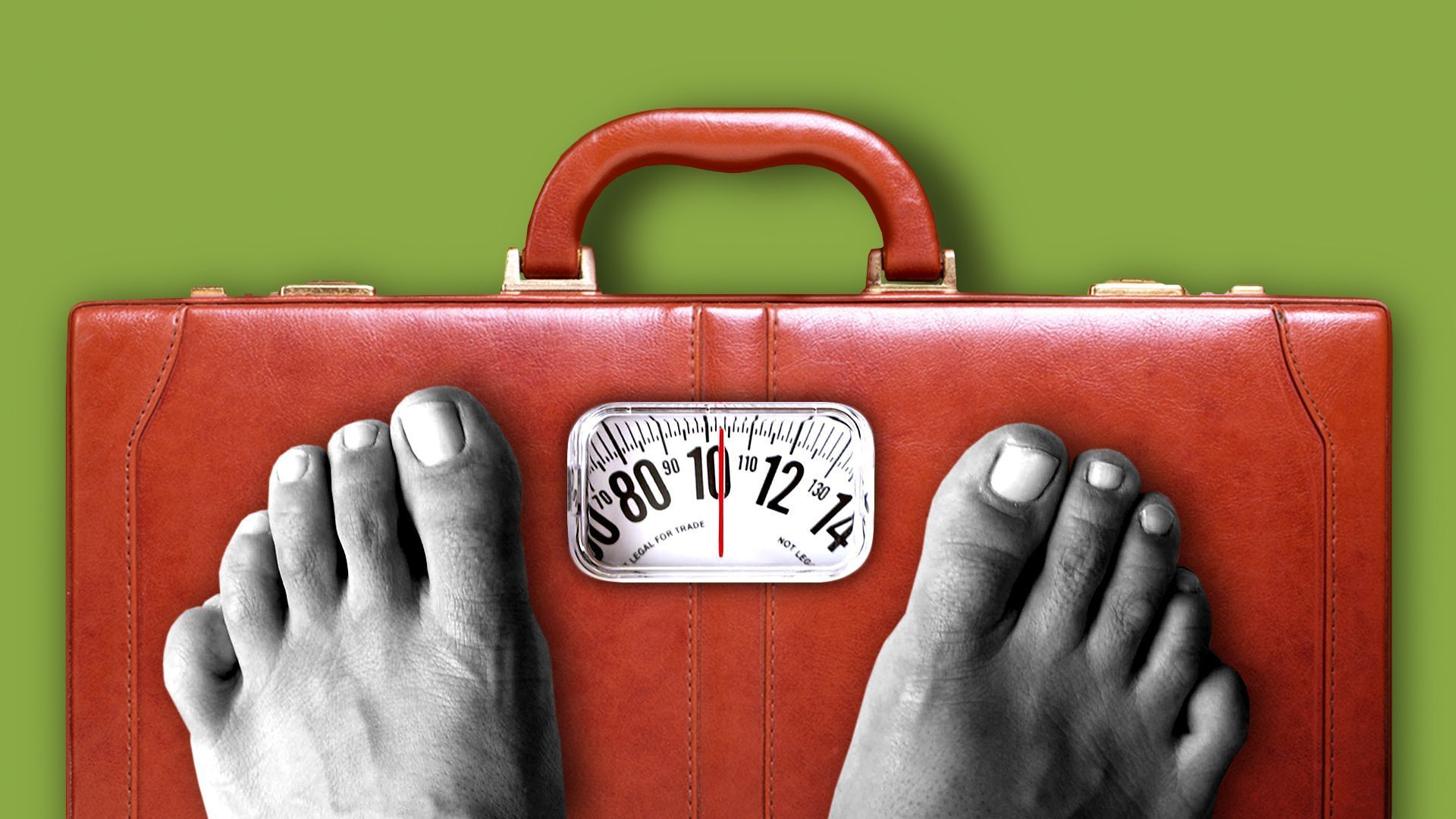 An illustration shows a briefcase that features a weight scale.
