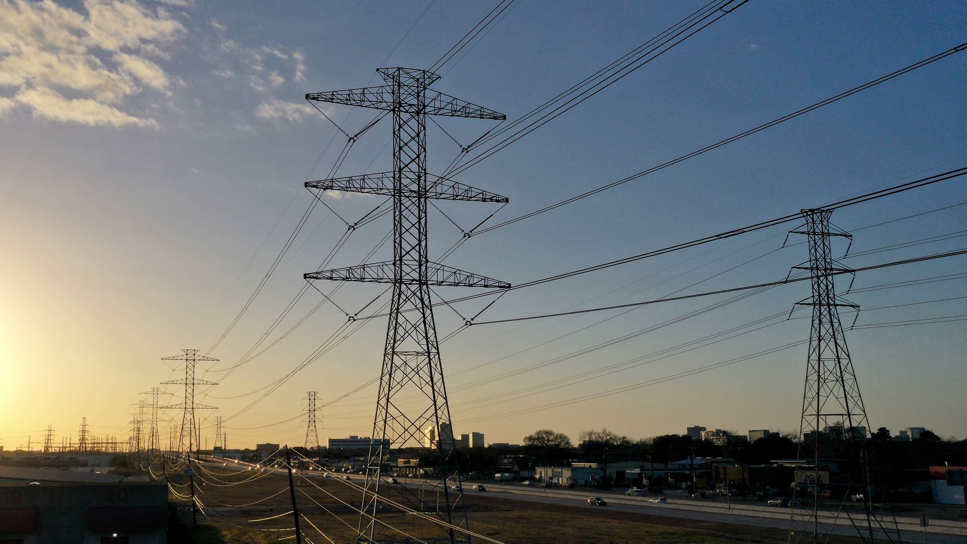 High voltage transmission towers in Houston, Texas, on Feb. 21.
