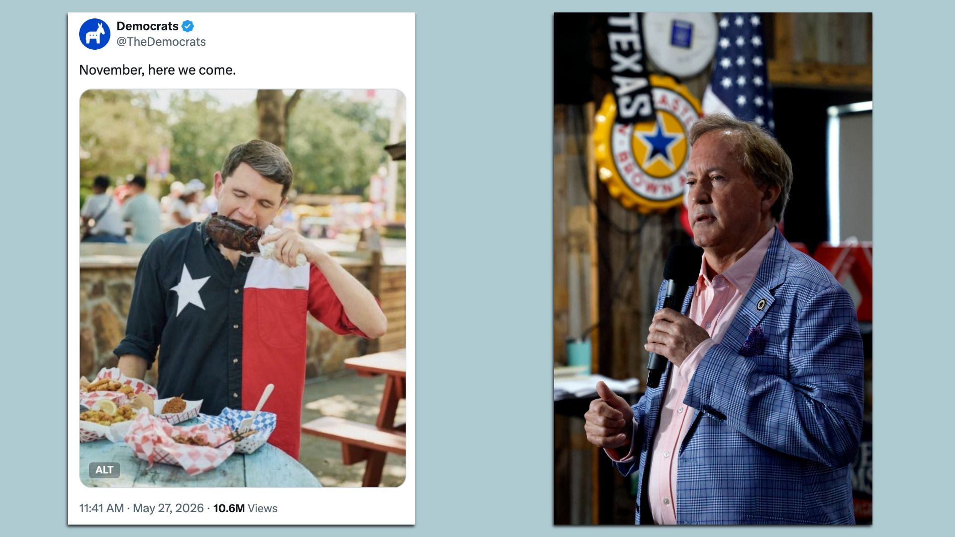 James Talarico eats BBQ, Ken Paxton at a campaign stop
